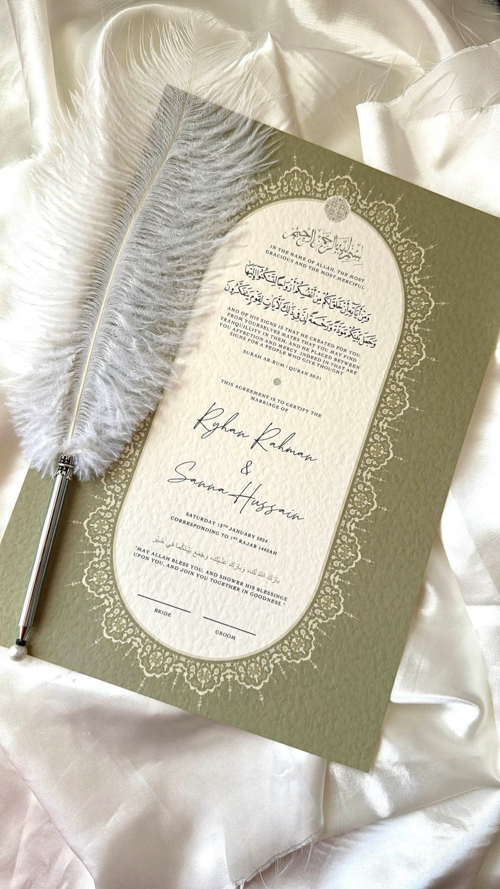 Nikah Certificate - Blossom of Sage + Pen