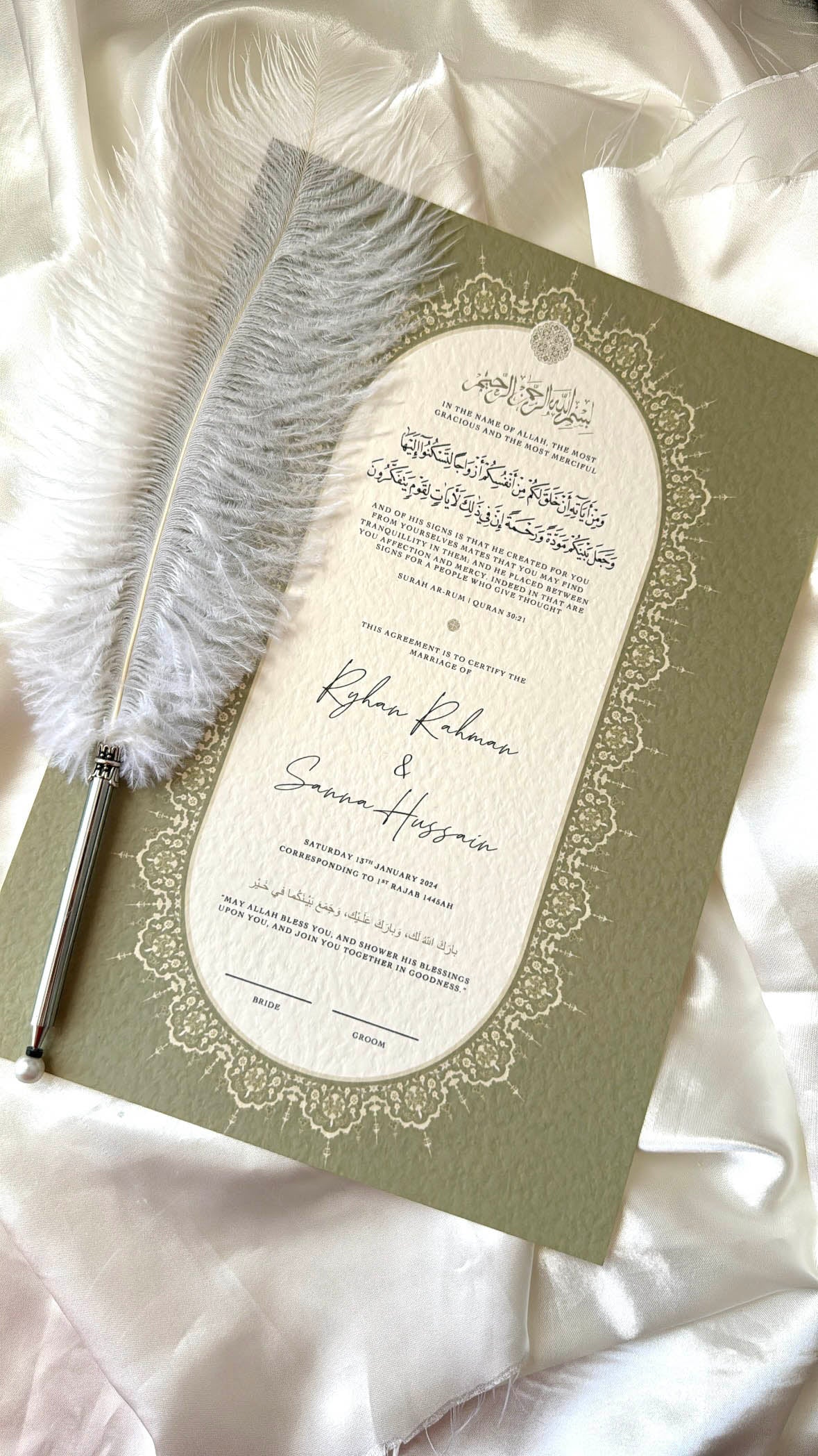 Nikah Certificate - Blossom of Sage + Pen