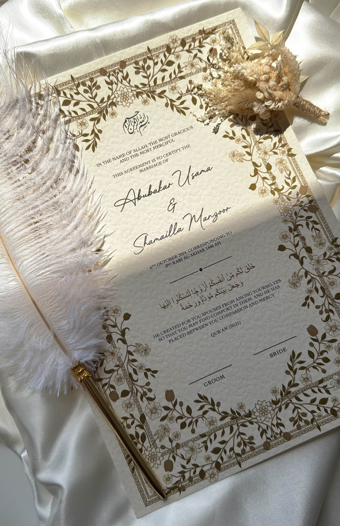 Nikah Certificate - Garden of Gold + Pen