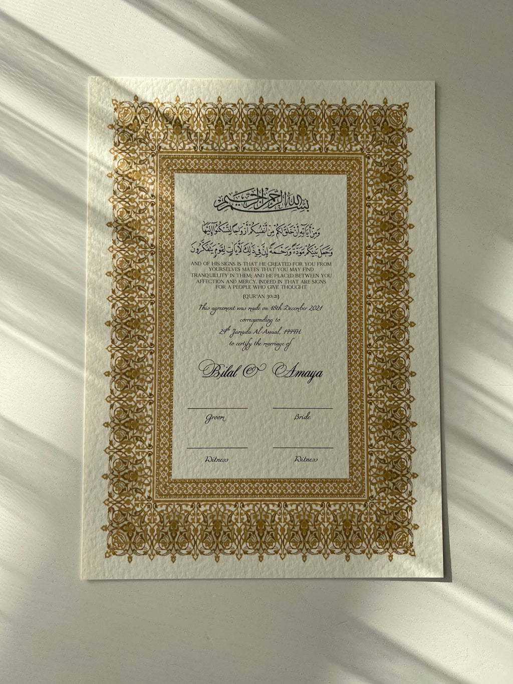 Nikah Certificate - Treasure of Gold