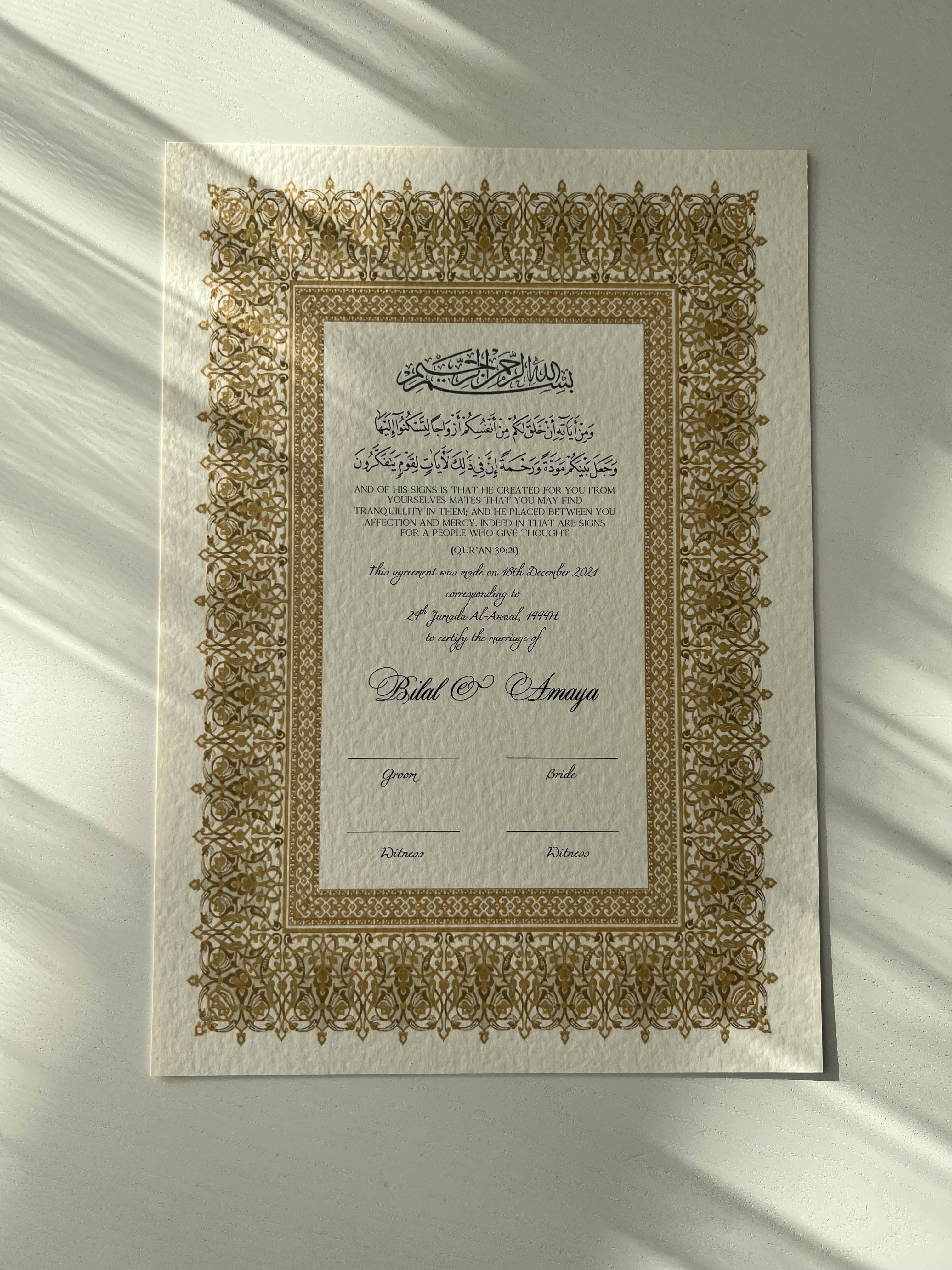 Nikah Certificate - Treasure of Gold