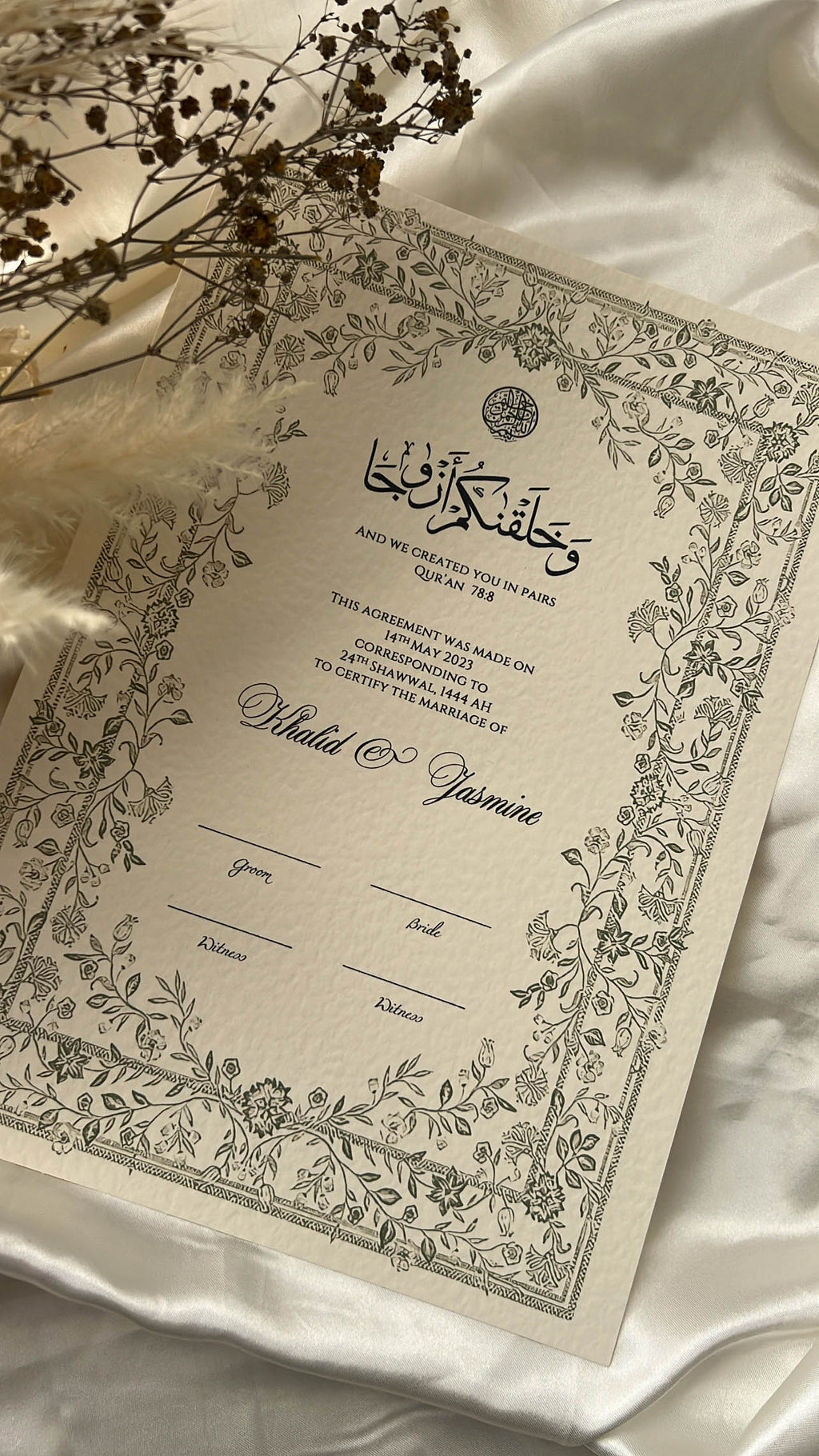 Nikah Certificate - Garden of Emotions