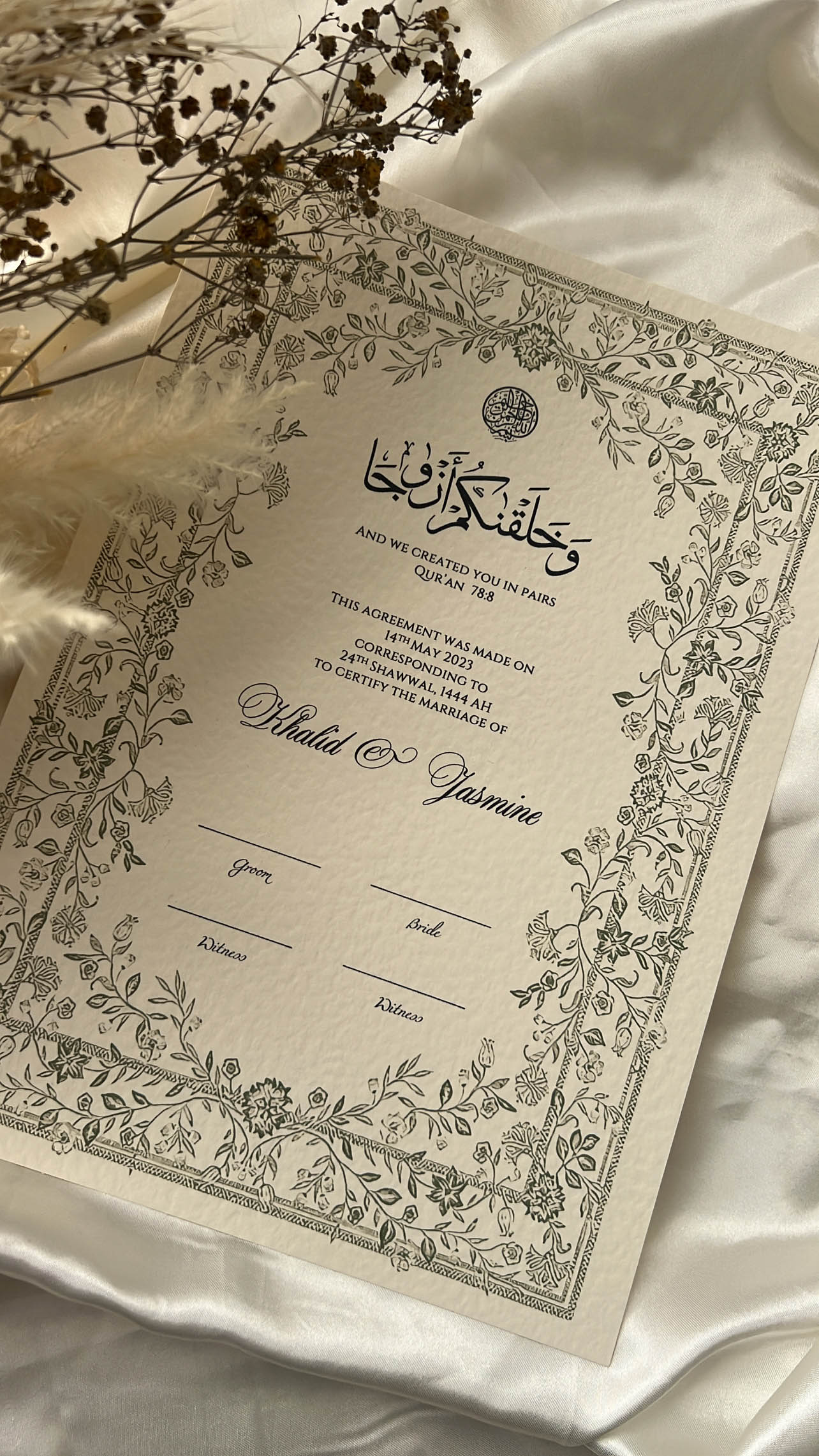 Nikah Certificate - Garden of Emotions