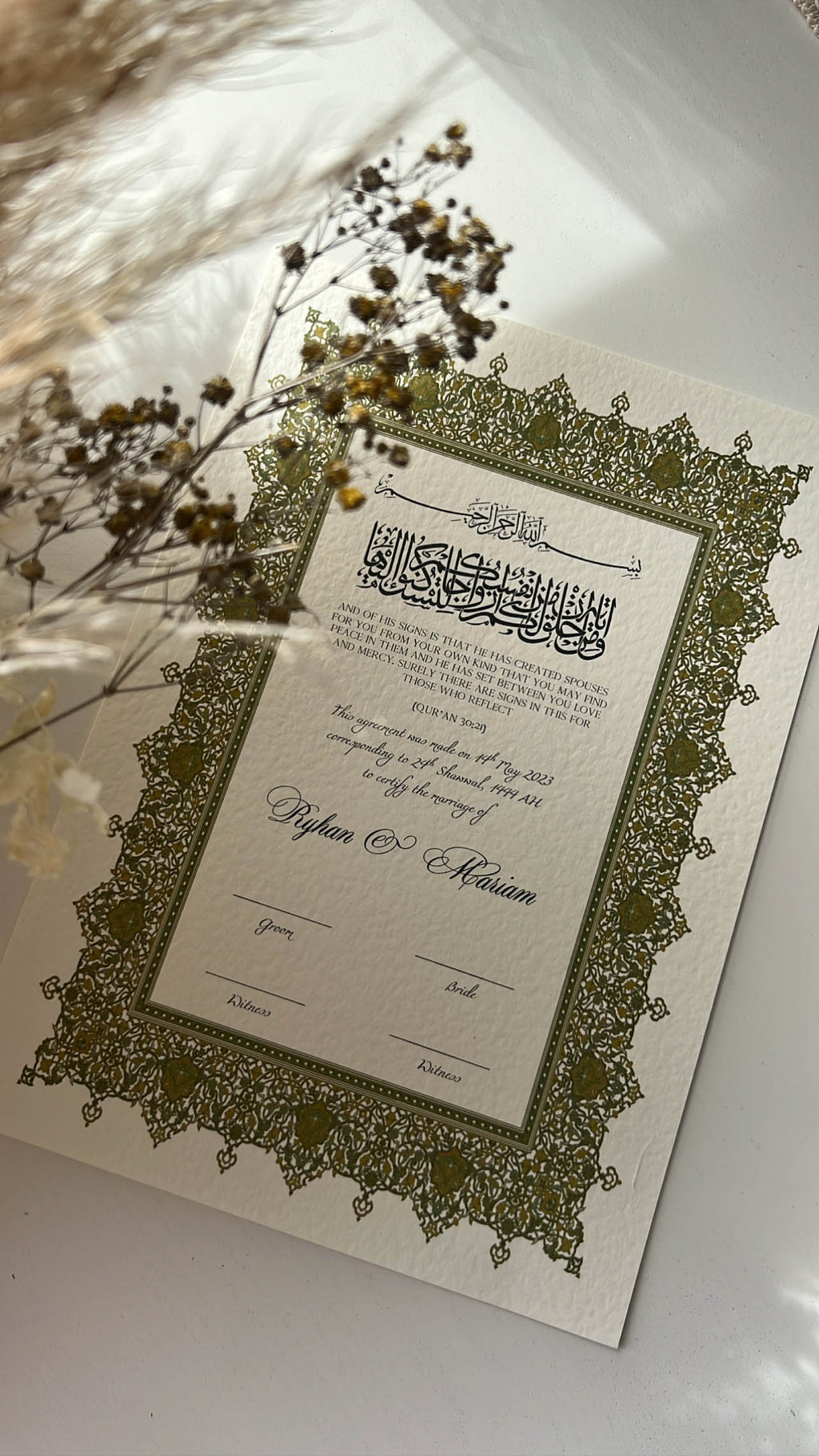 Nikah Certificate - Tale of Happiness