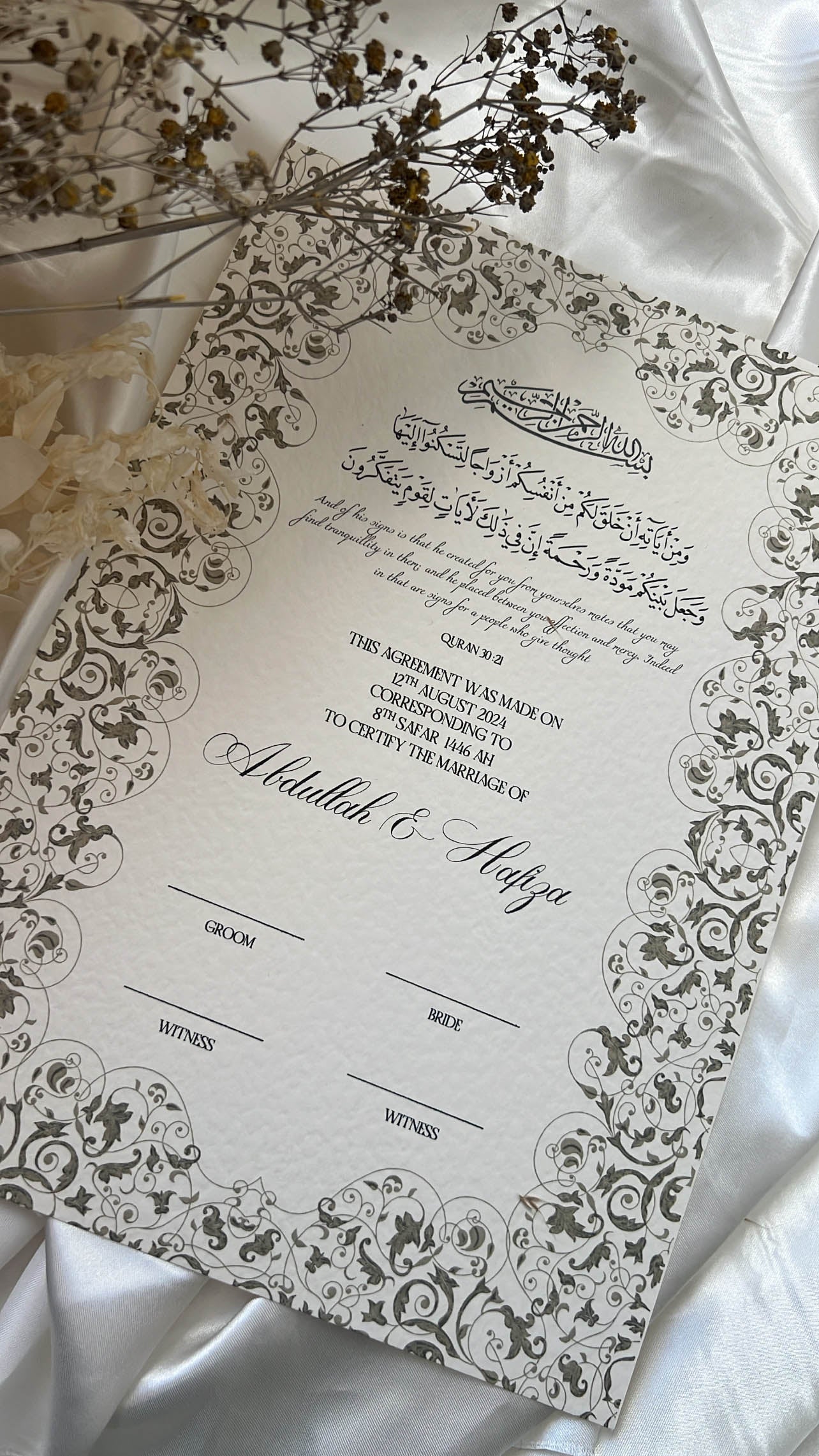 Nikah Certificate - Blossom of Affection