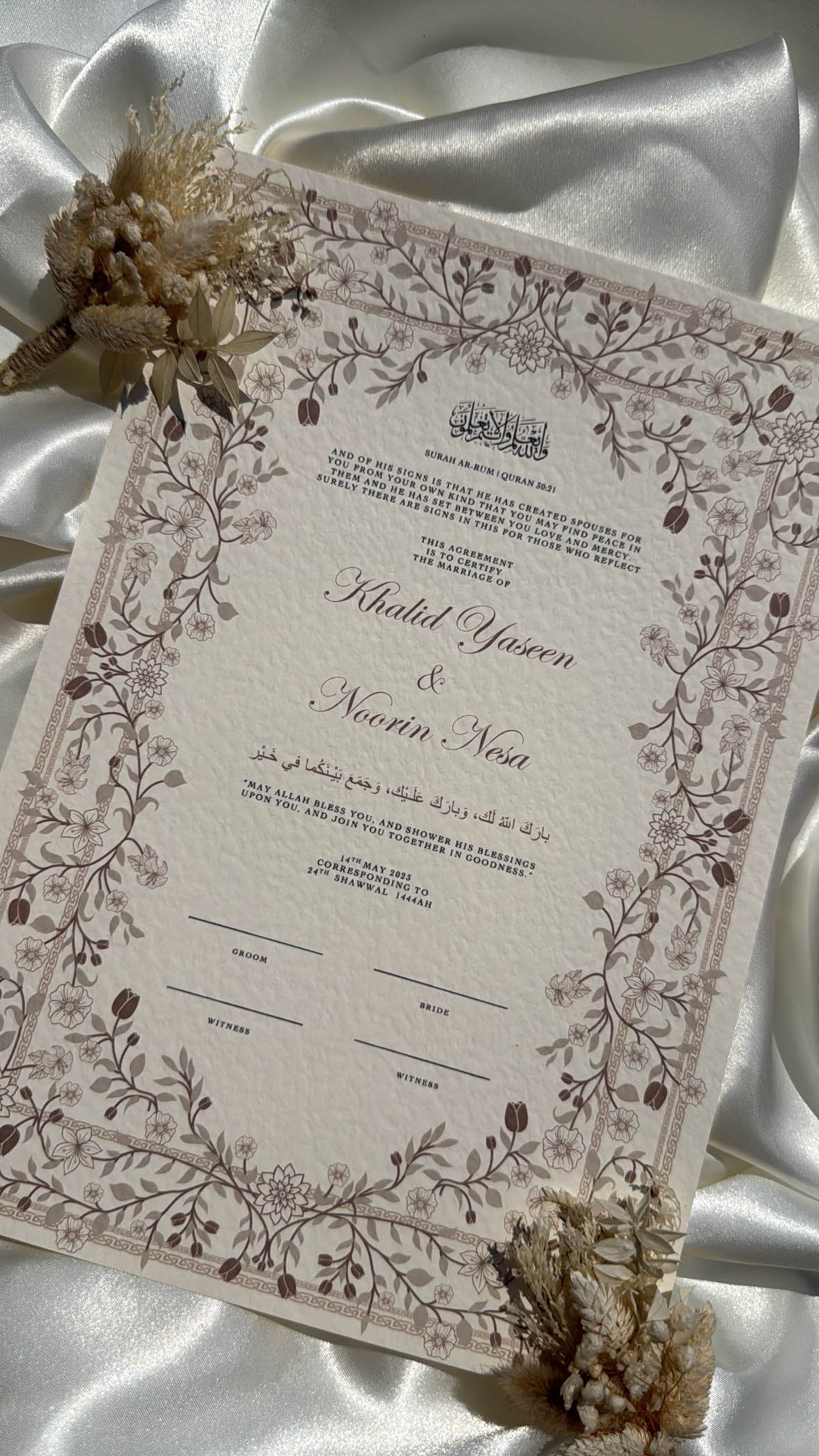 Nikah Certificate - Blossom of Affection
