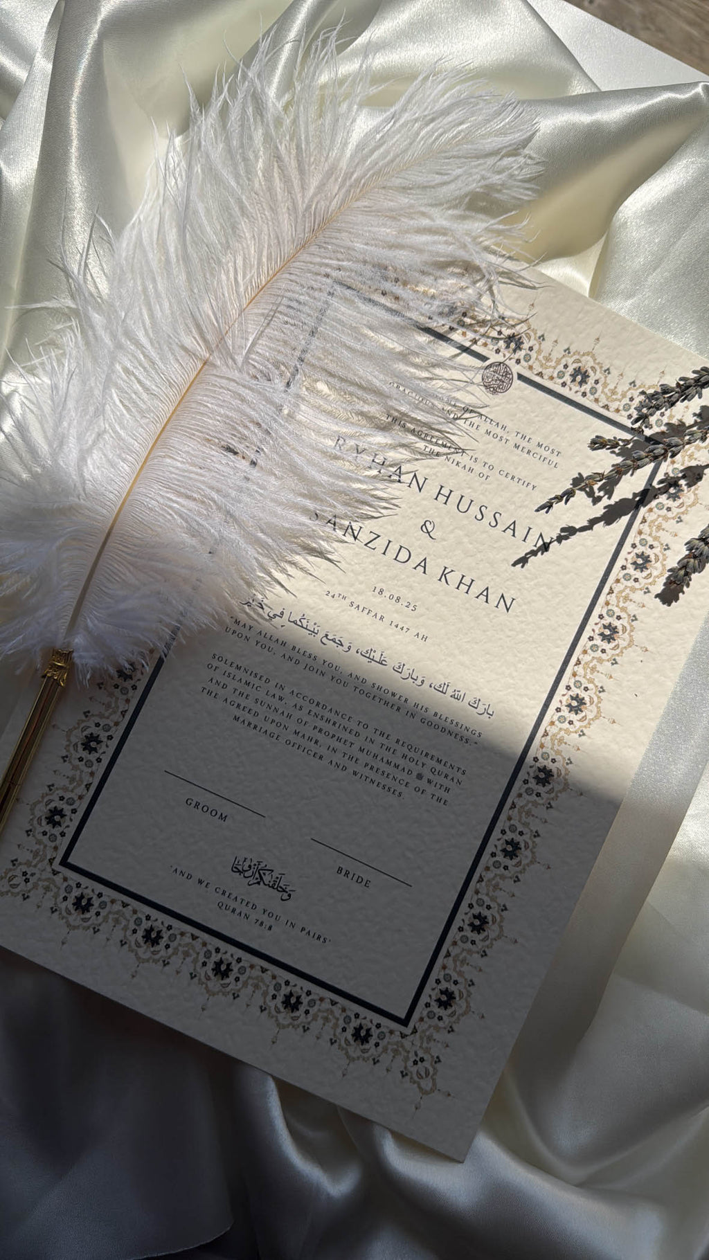 Bundle: Nikah Certificate - Moments of Love + Frame + Pen