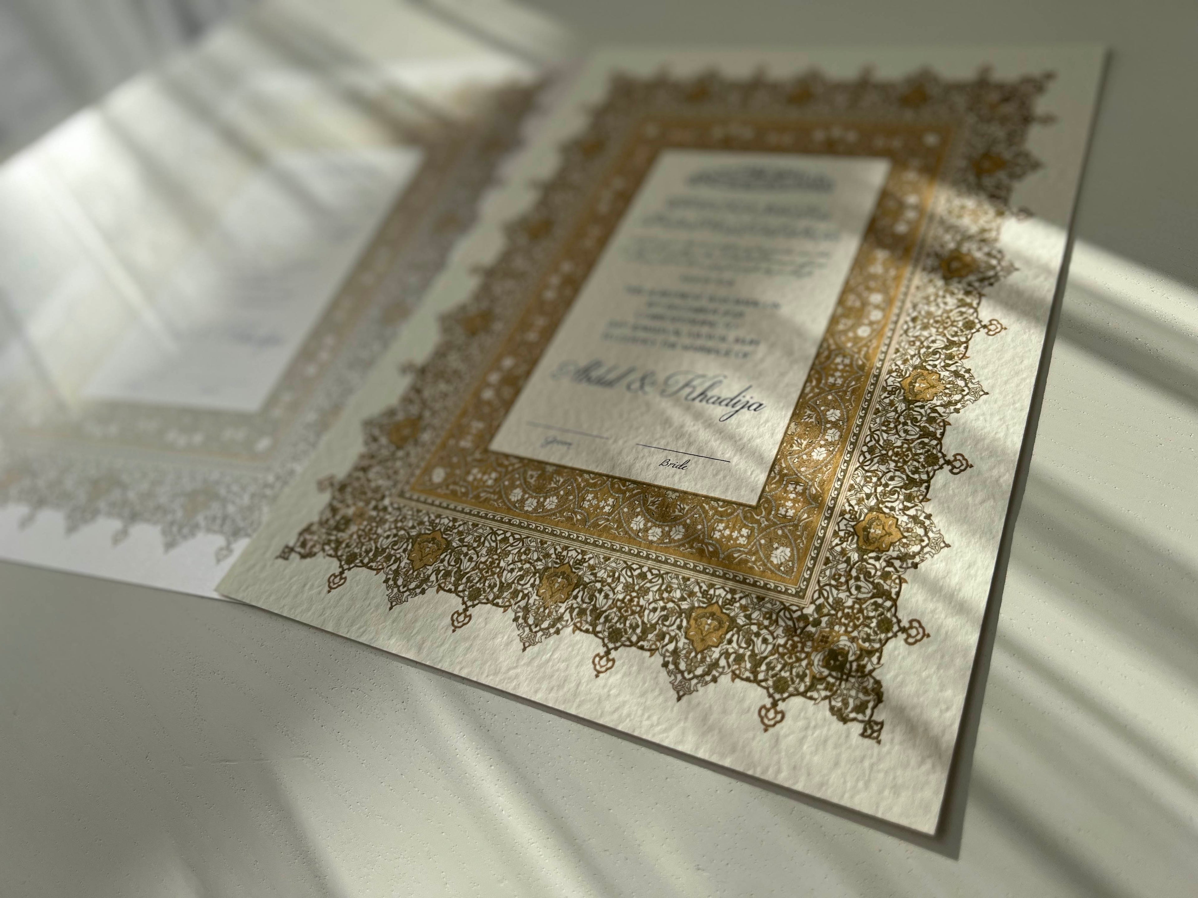 Nikah Certificate - Gold of Hope + Pen