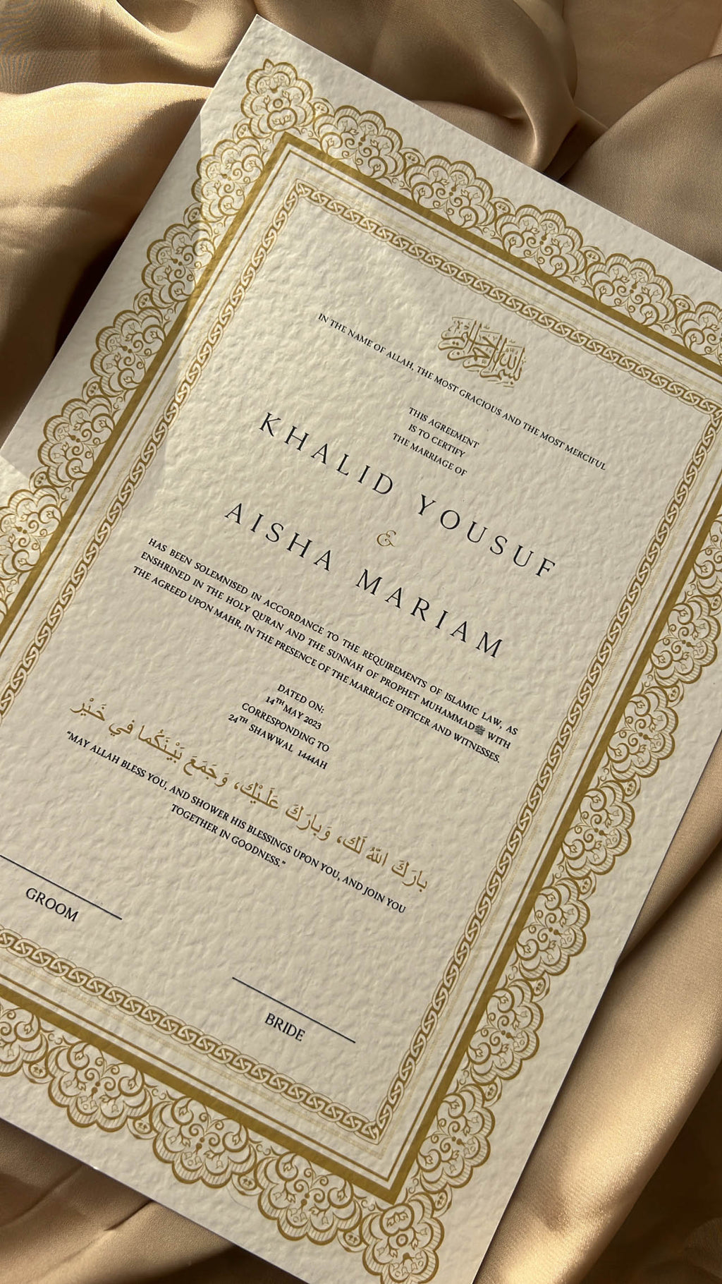 Nikah Certificate - Golden Touch