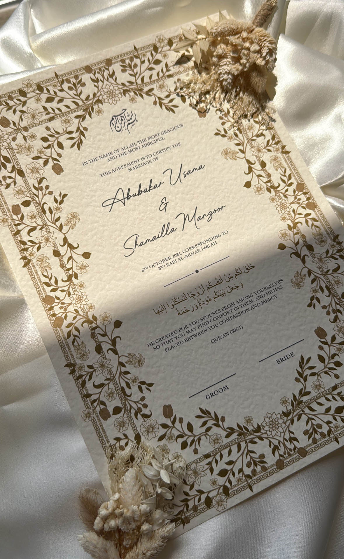 Nikah Certificate - Garden of Gold + Pen