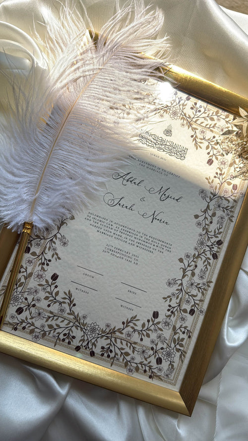 Bundle: Nikah Certificate - Shine of the Rose + Frame + Pen