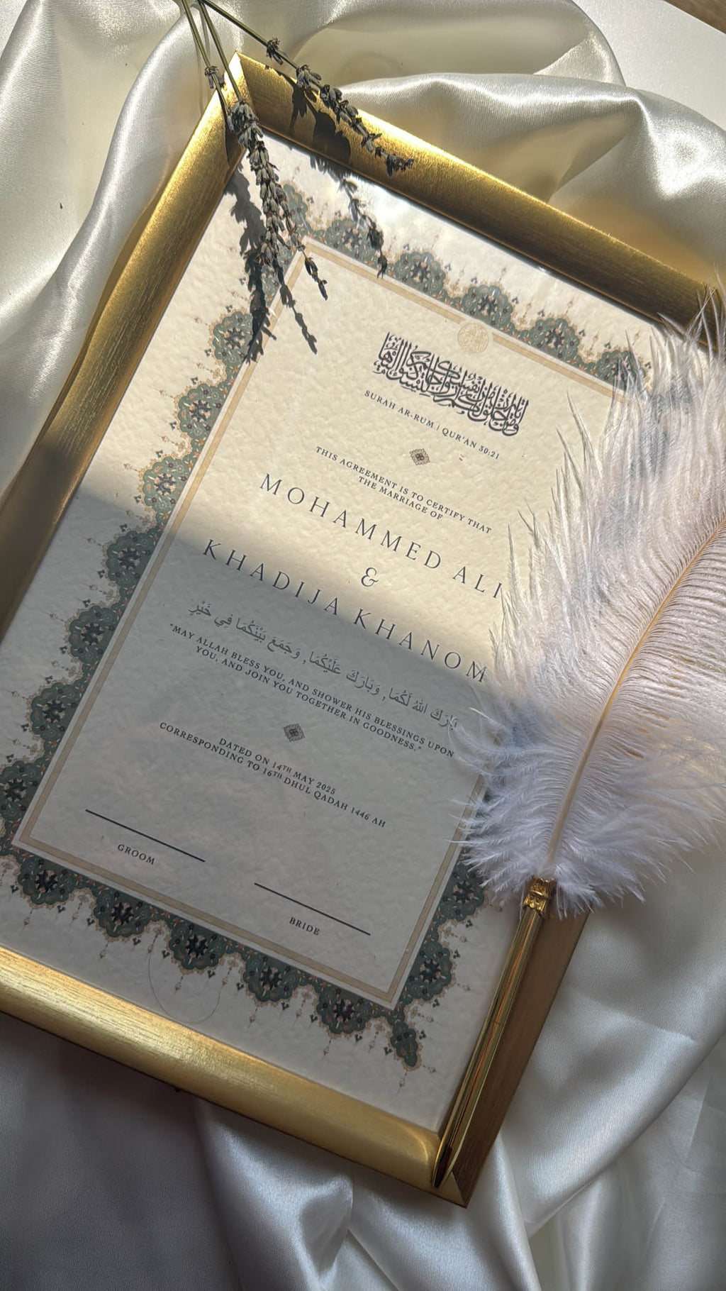 Bundle: Nikah Certificate - Promise of Mercy + Frame + Pen