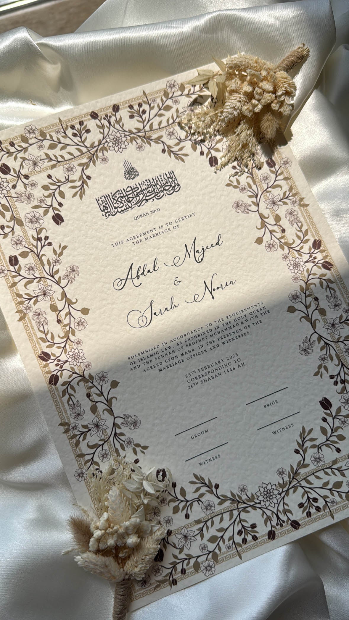 Nikah Certificate - Shine of the Rose