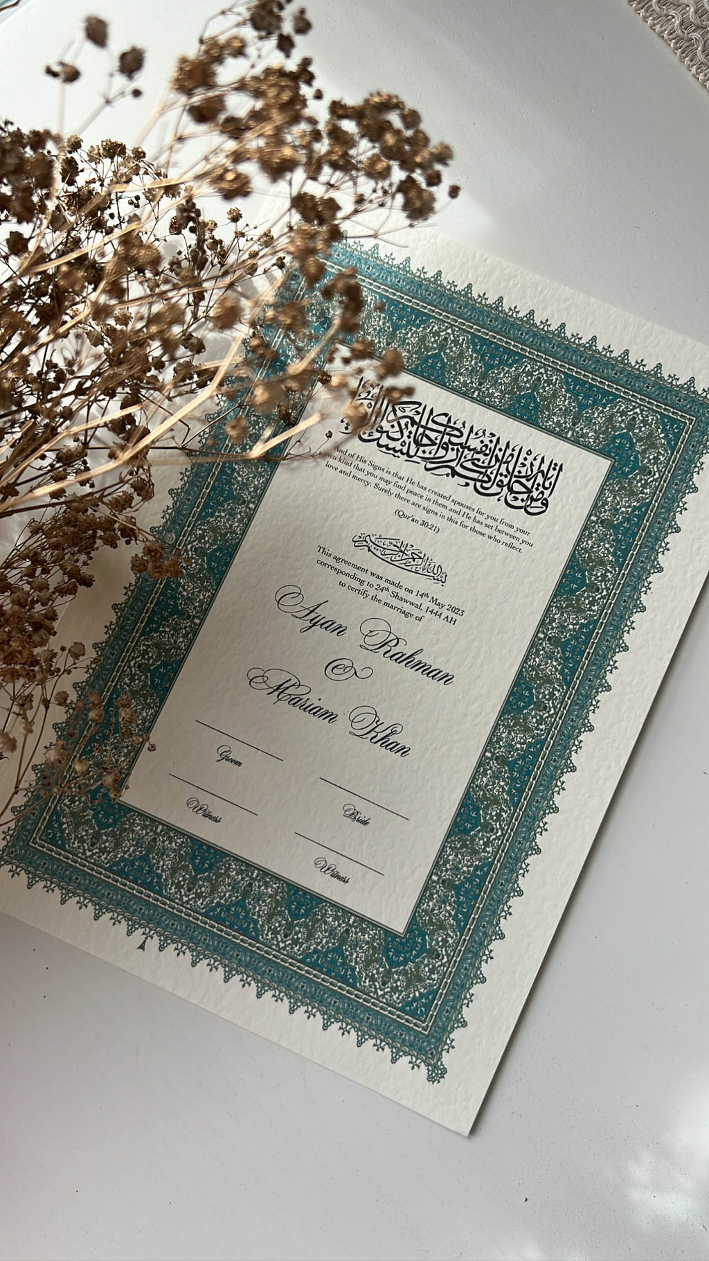 Nikah Certificate - Clarity of Blue