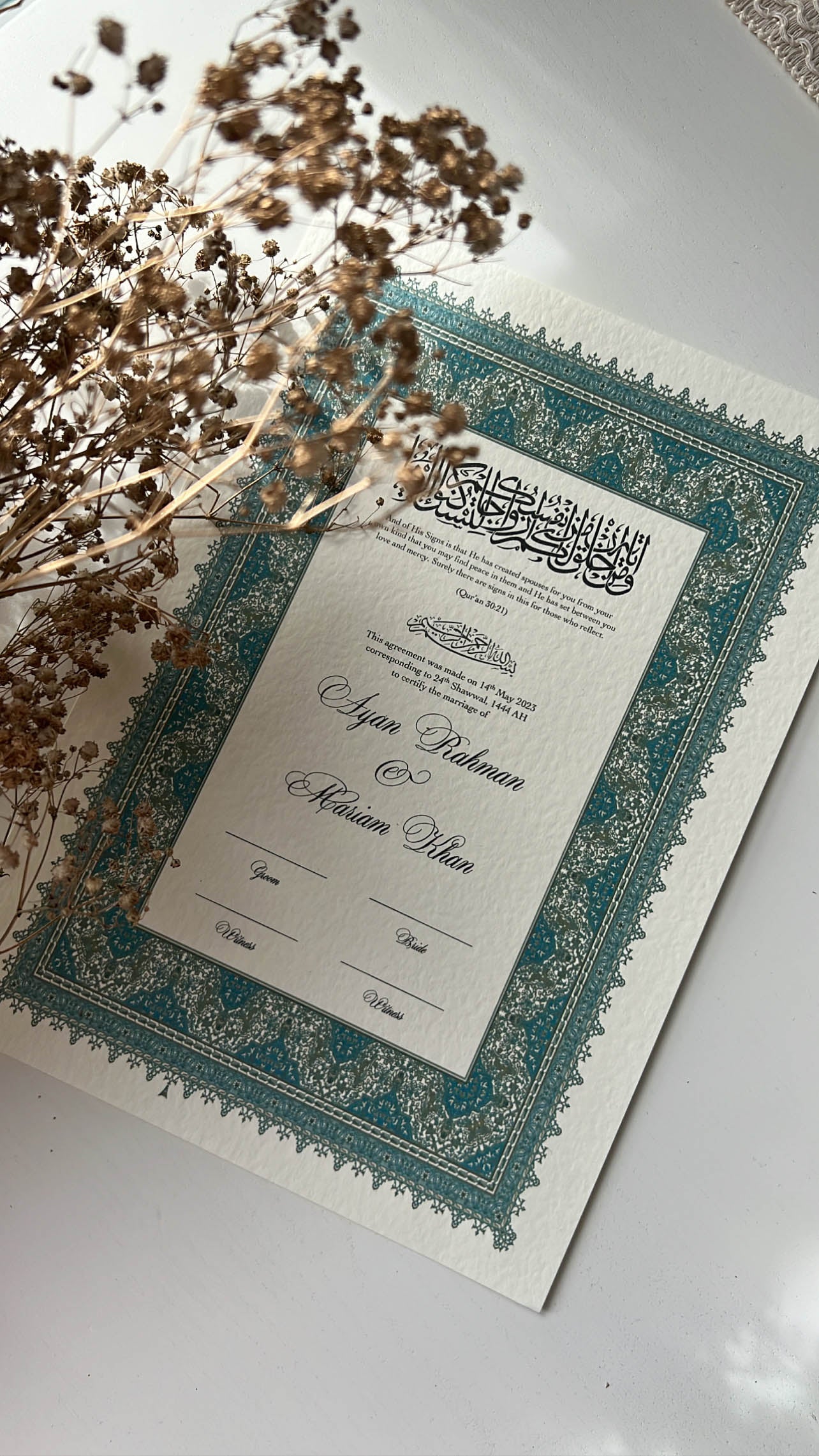 Nikah Certificate - Clarity of Blue