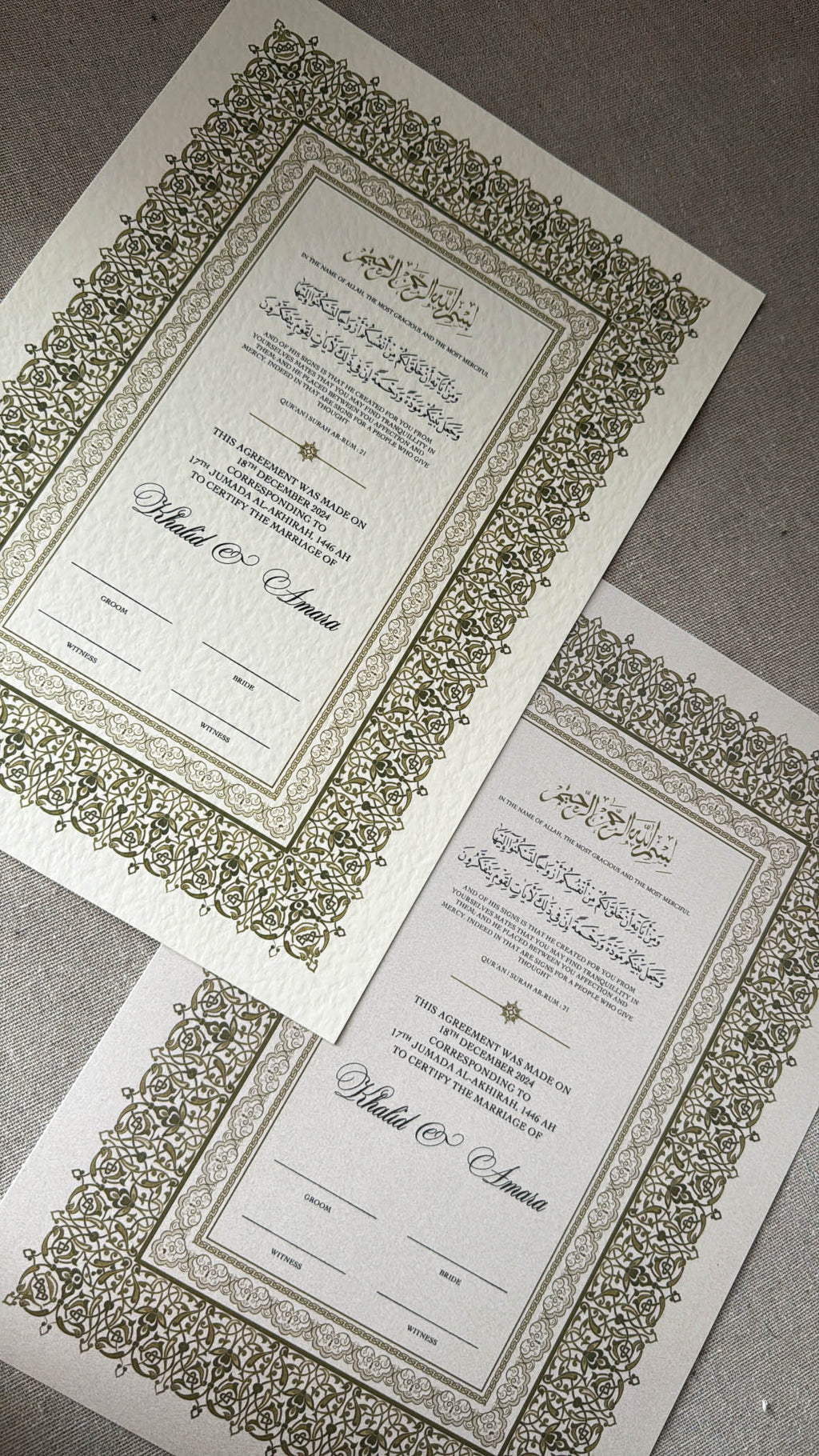Nikah Certificate - Details of Gold