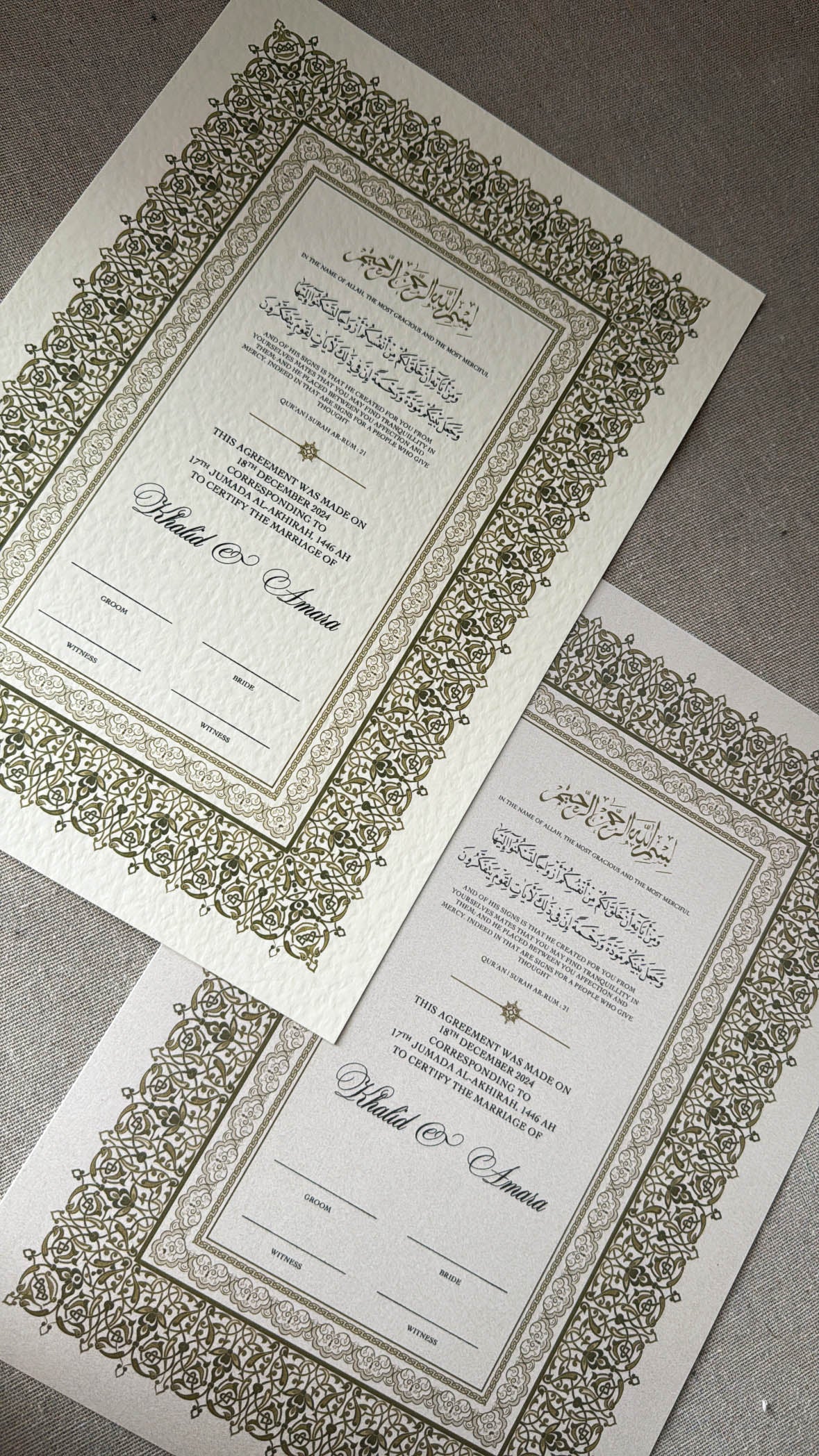 Nikah Certificate - Details of Gold