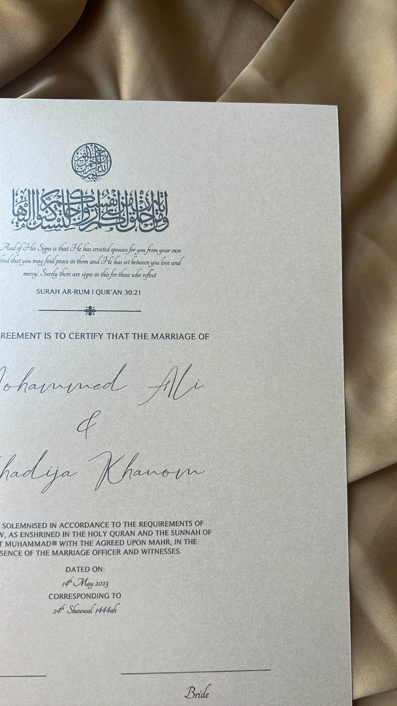 Nikah Certificate - Pledge of Hearts