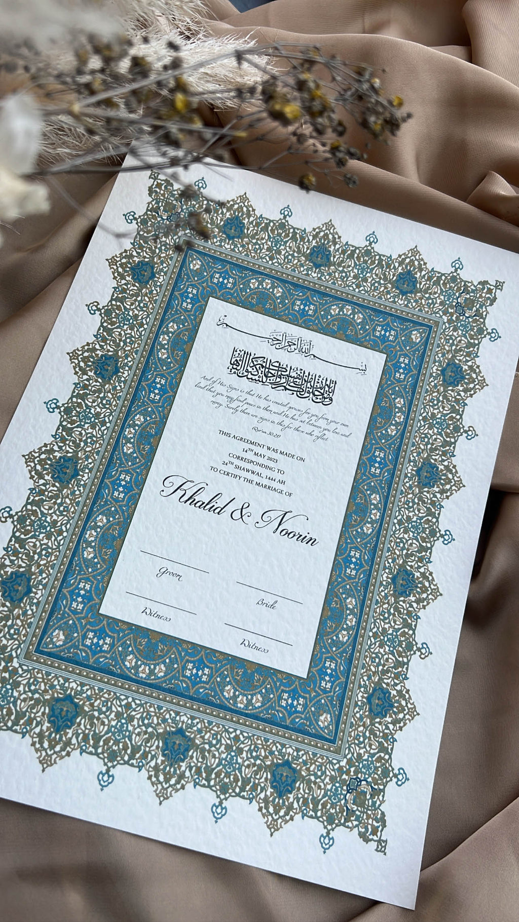 Nikah Certificate - Hearts Bond + Pen
