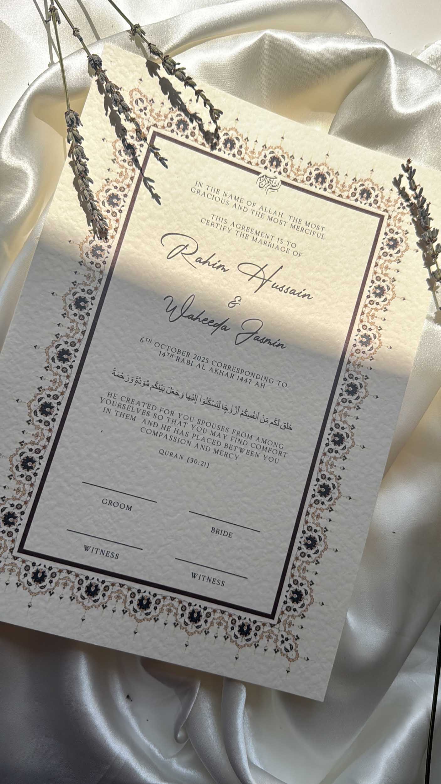 Nikah Certificate - Tranquility of Hearts + Pen