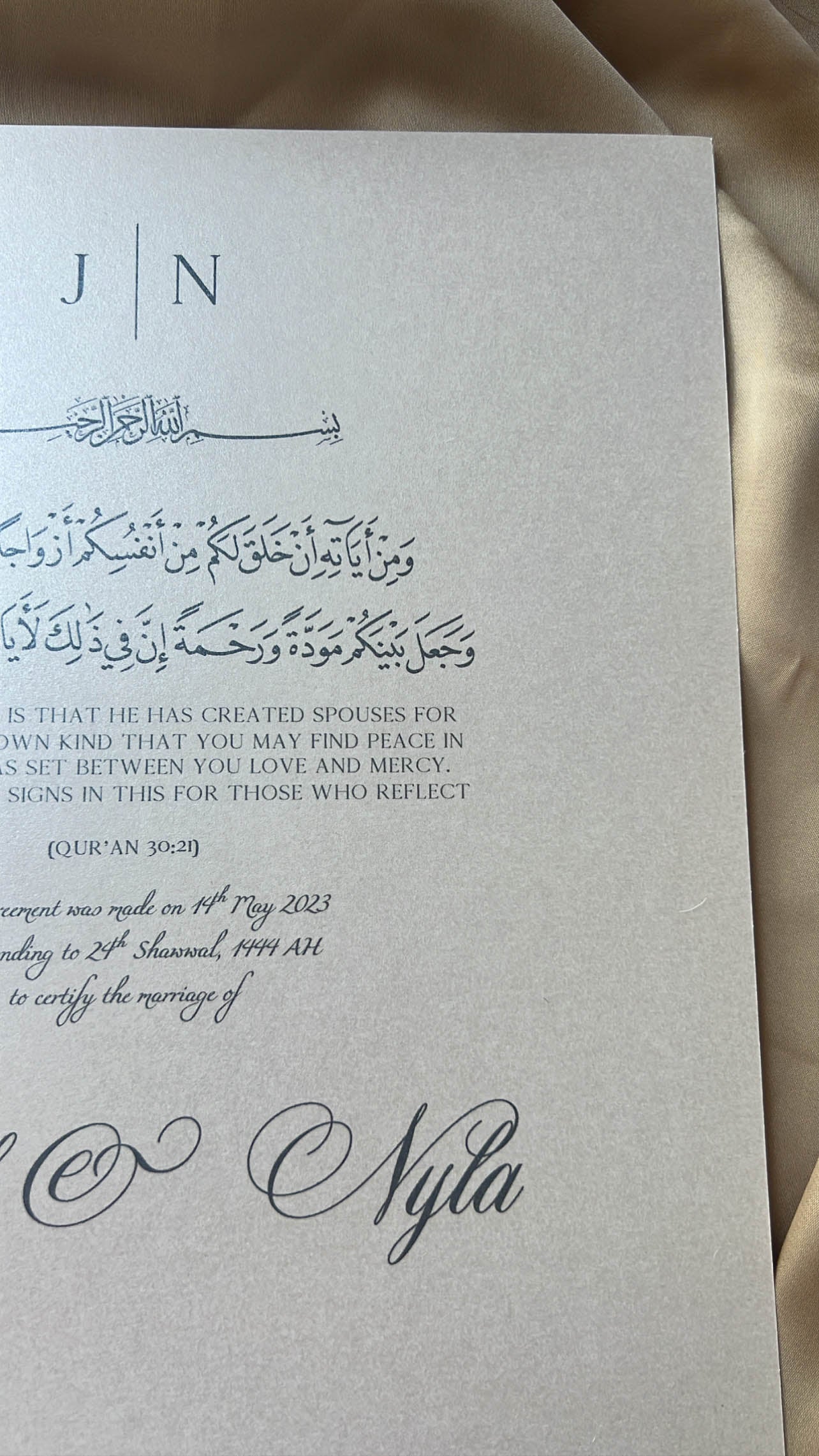 Nikah Certificate - A Promise Written + Pen