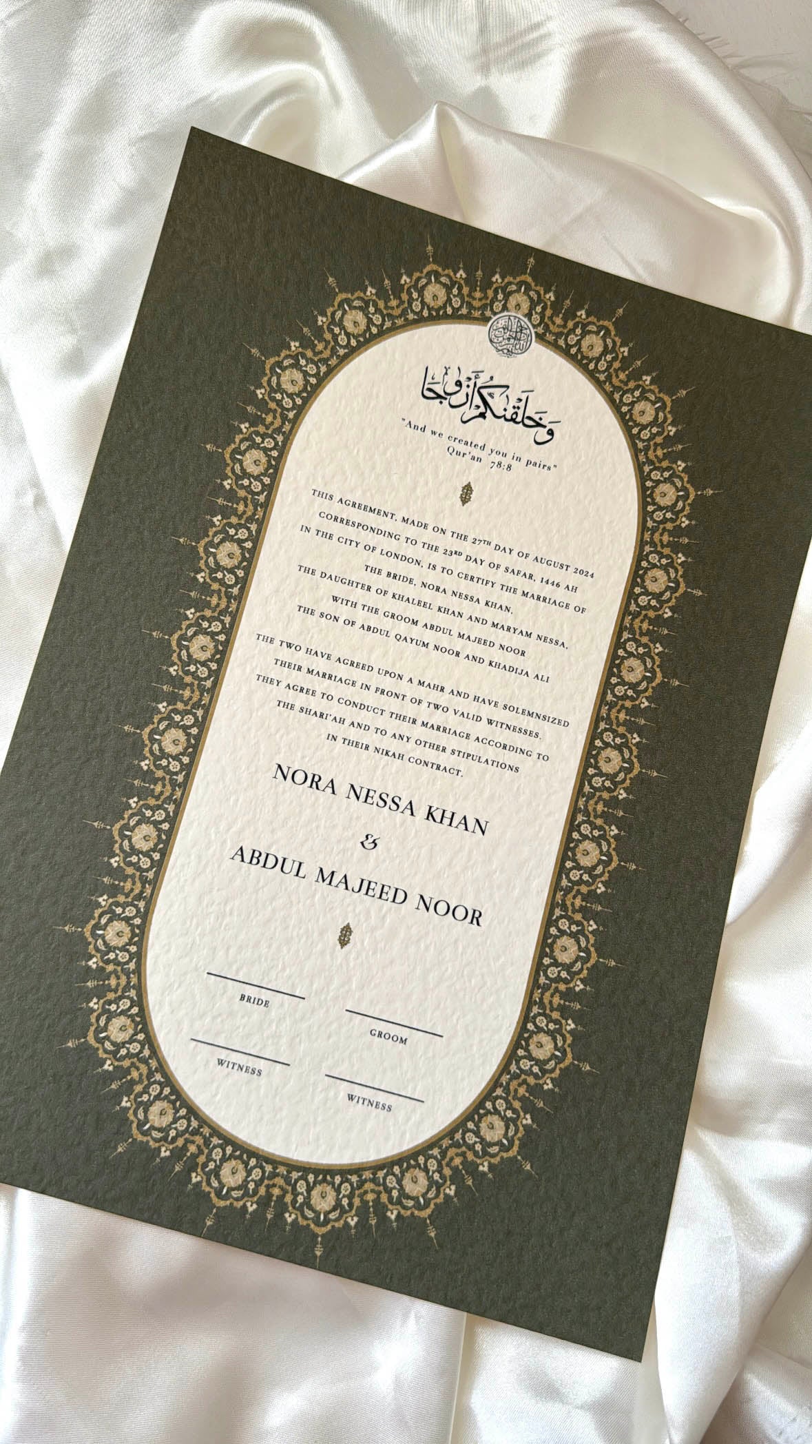 Nikah Certificate - Melodies of the Heart + Pen