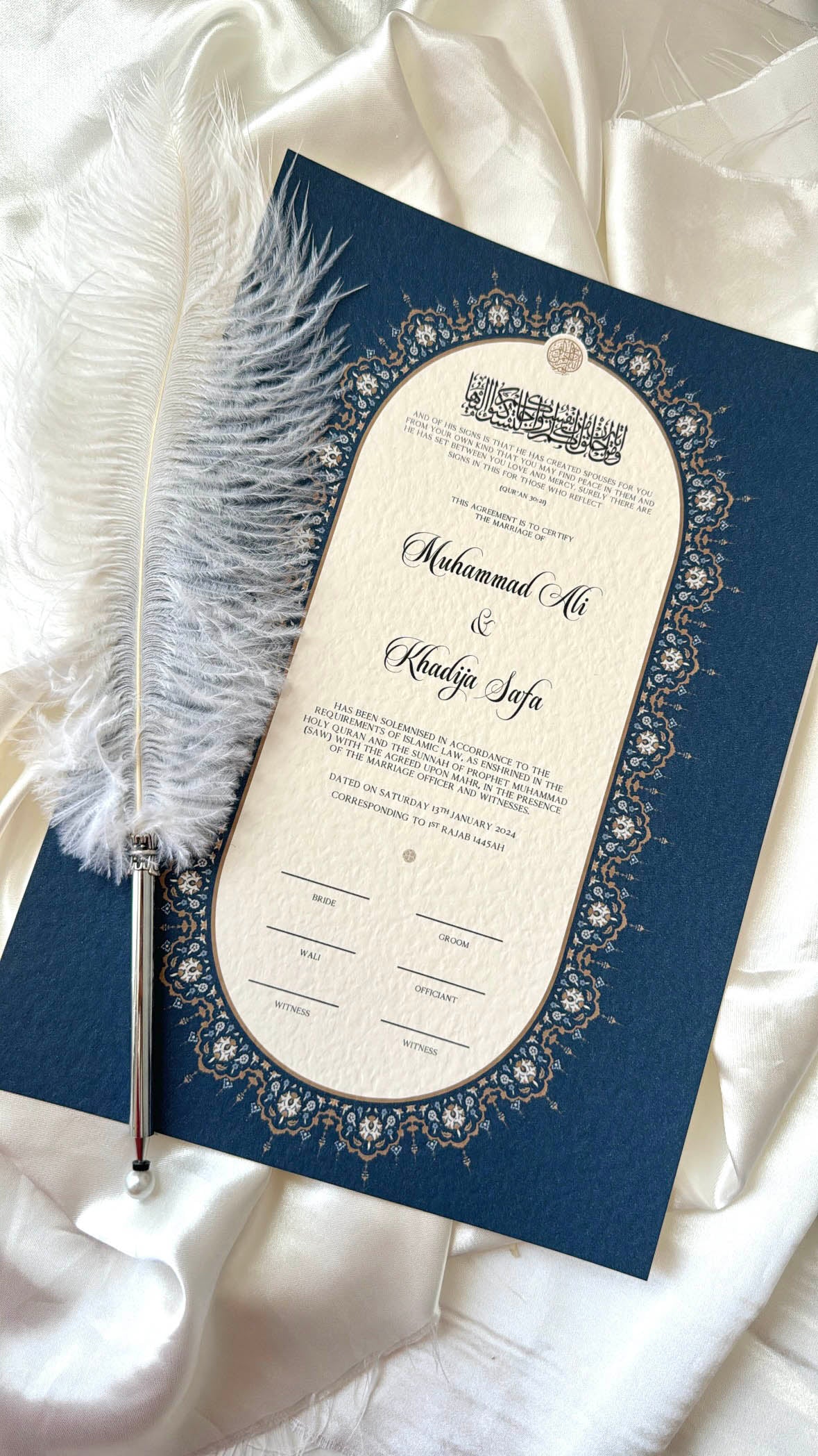 Nikah Certificate - The Blue Contract + Pen