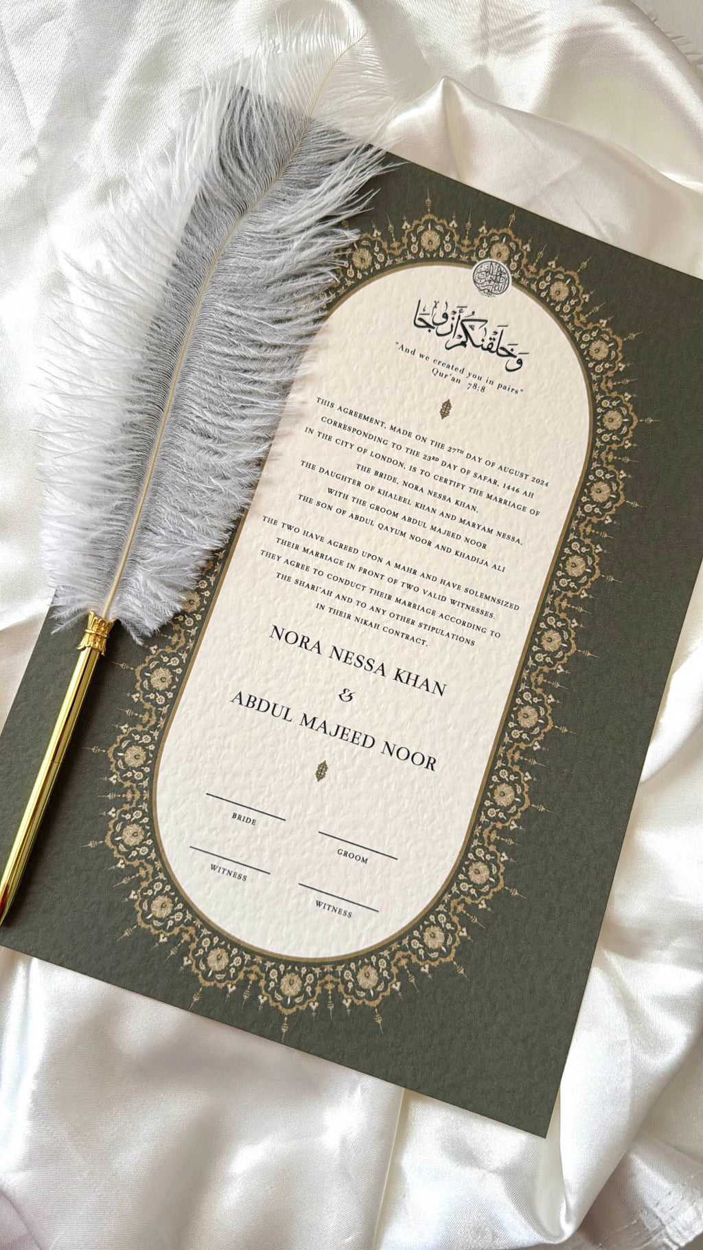 Nikah Certificate - Melodies of the Heart + Pen
