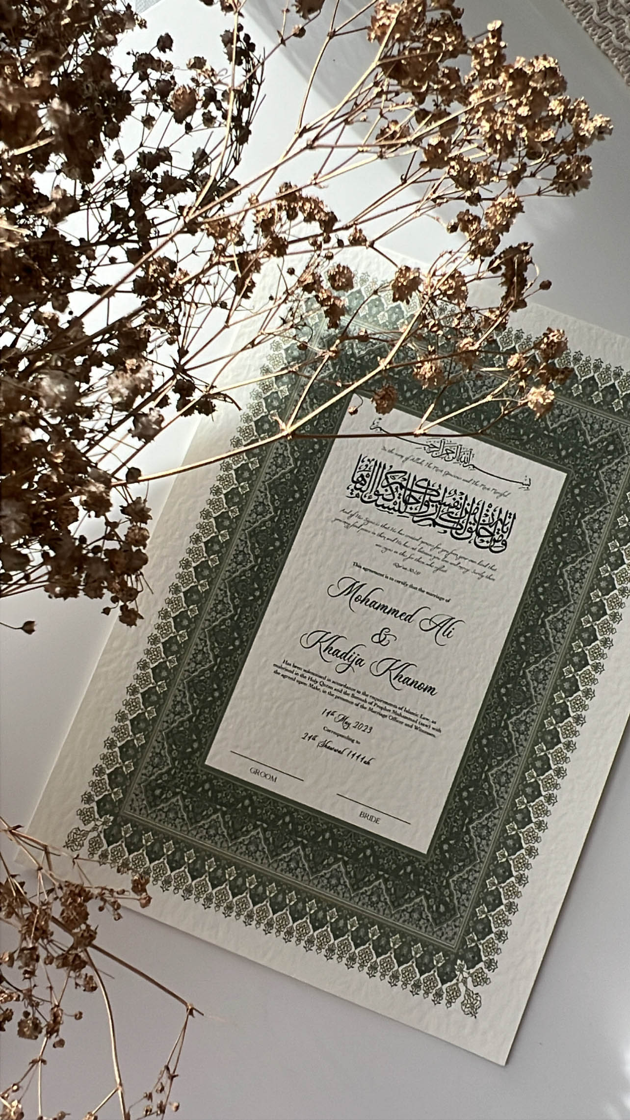 Nikah Certificate - Shine of Nature