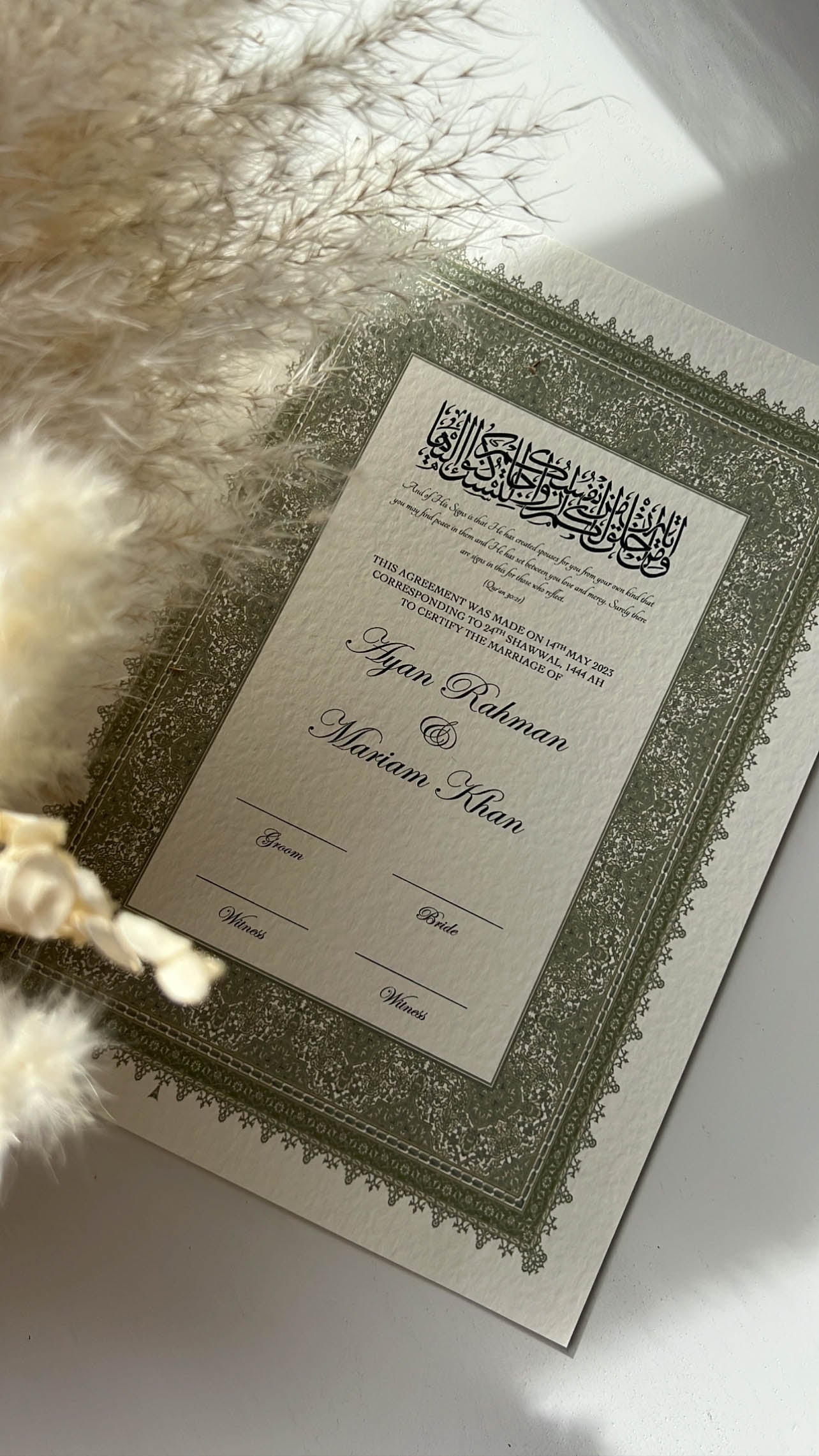 Nikah Certificate - Gold of Comfort