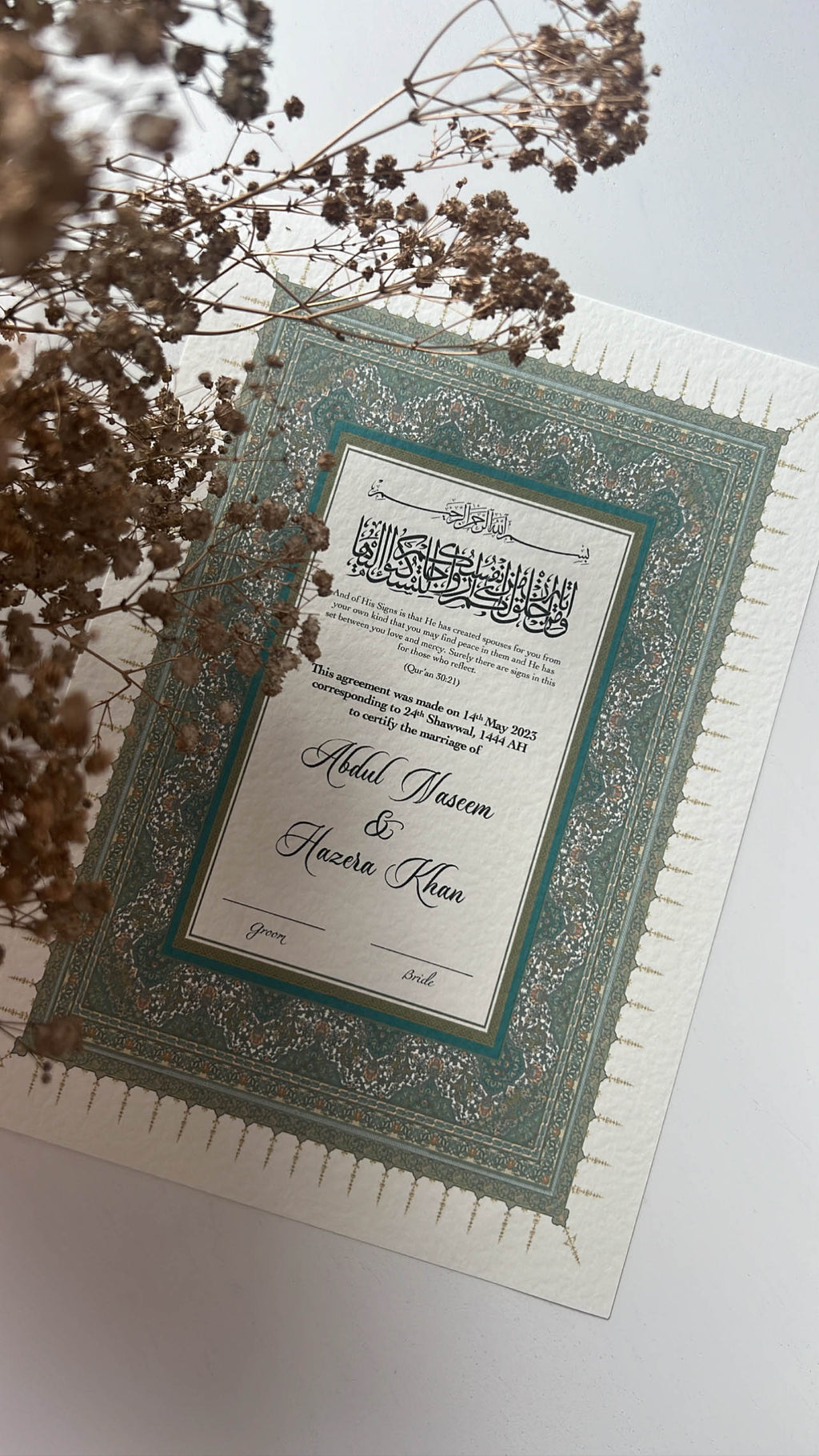 Nikah Certificate - Breeze of Green