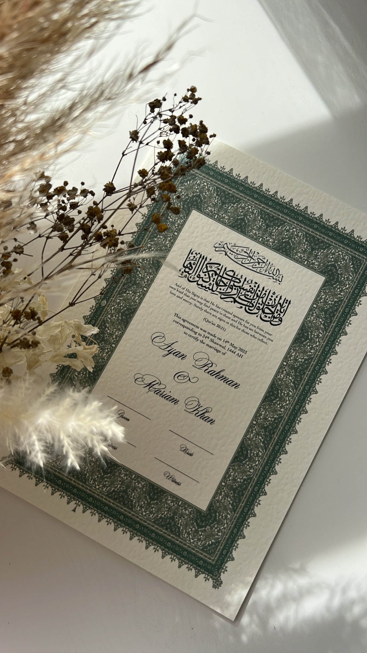 Nikah Certificate - Garden of Joy