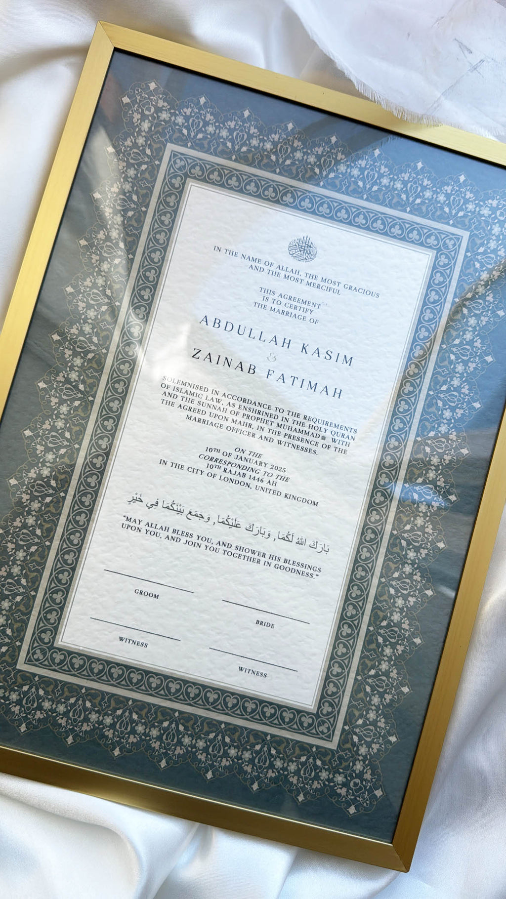 Bundle: Nikah Certificate - Garden of Hope + Frame + Pen