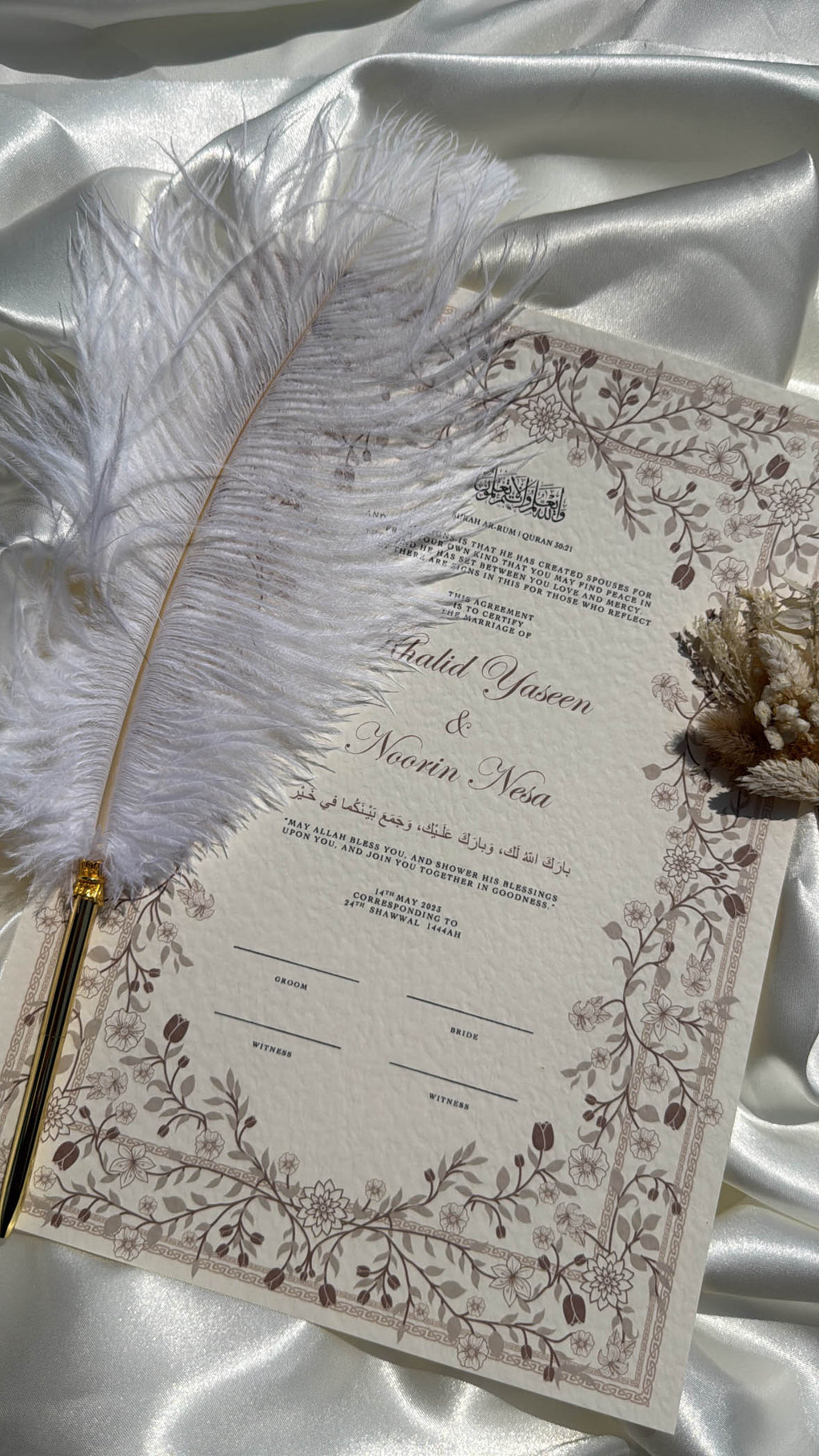Bundle: Nikah Certificate - Blossom of Affection + Frame + Pen