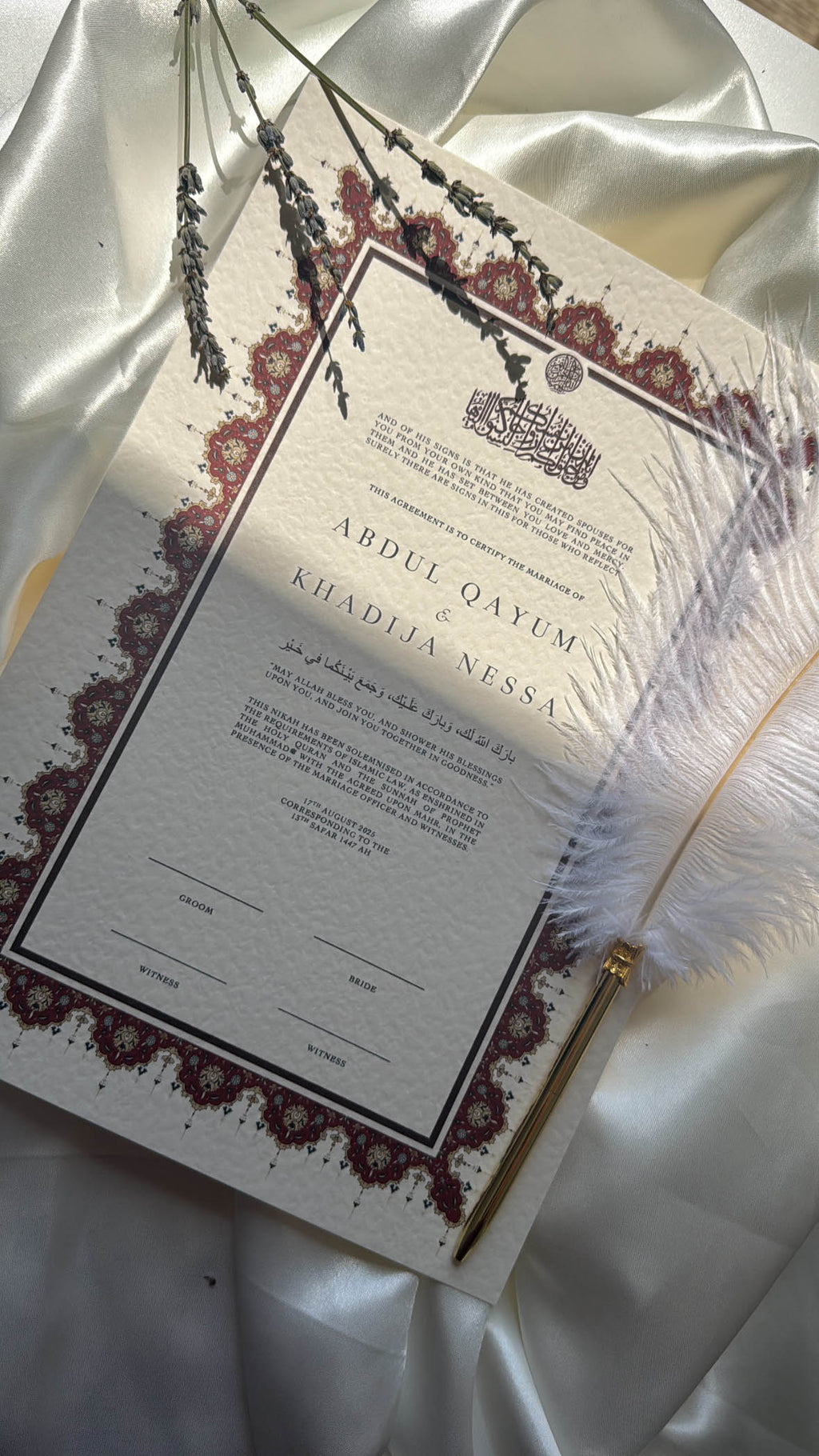 Nikah Certificate - Two Hearts as One + Pen