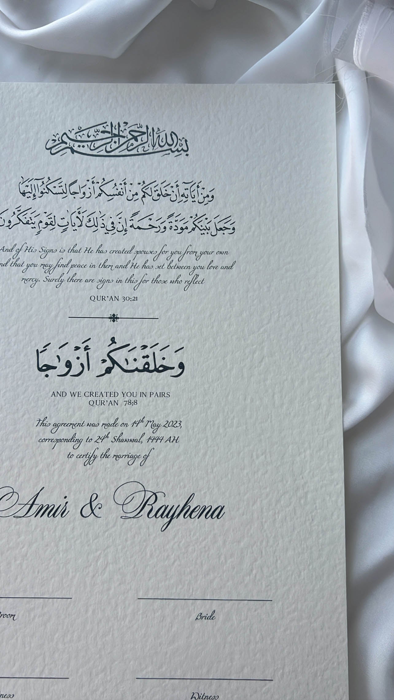 Nikah Certificate - Covenant of Tranquility
