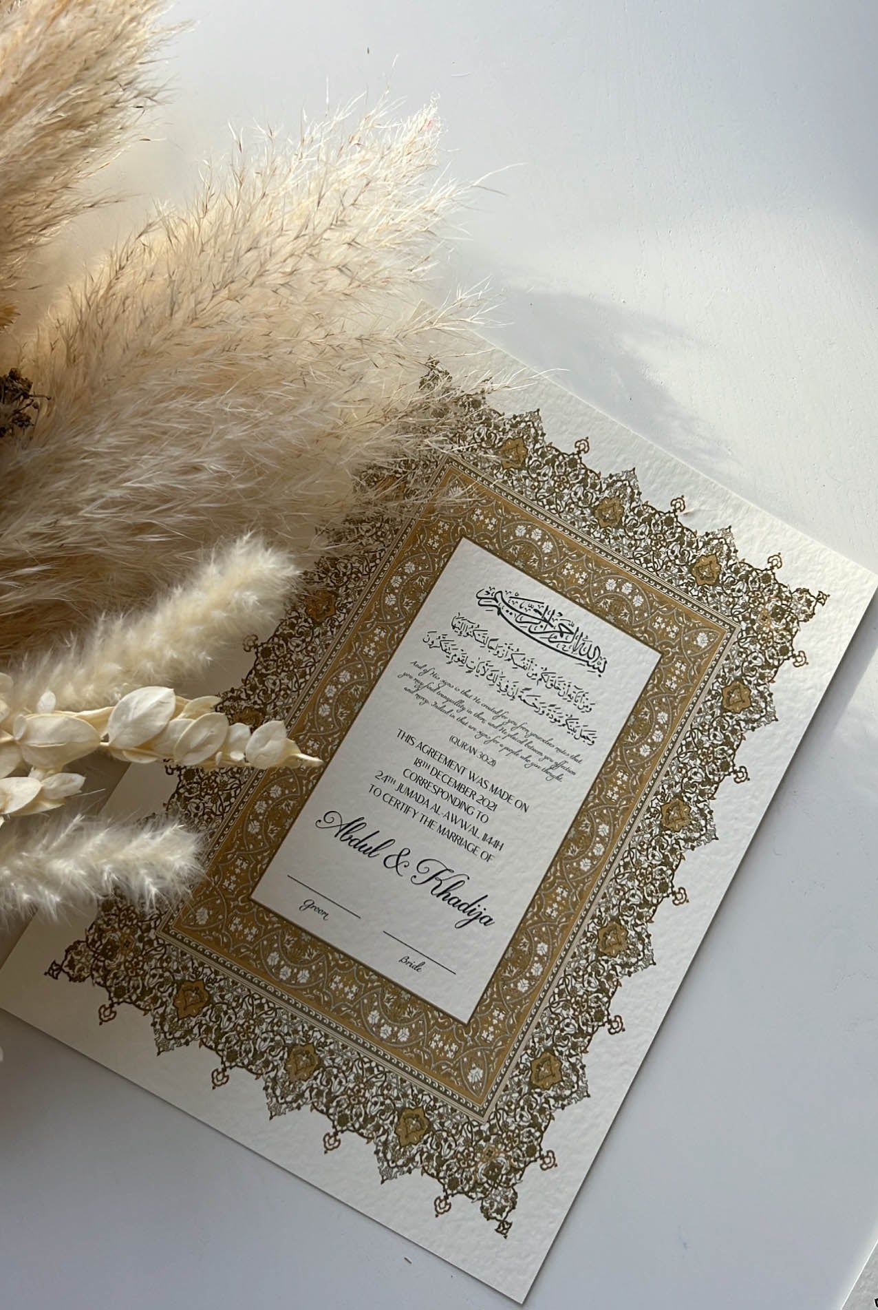 Nikah Certificate - Gold of Hope + Pen