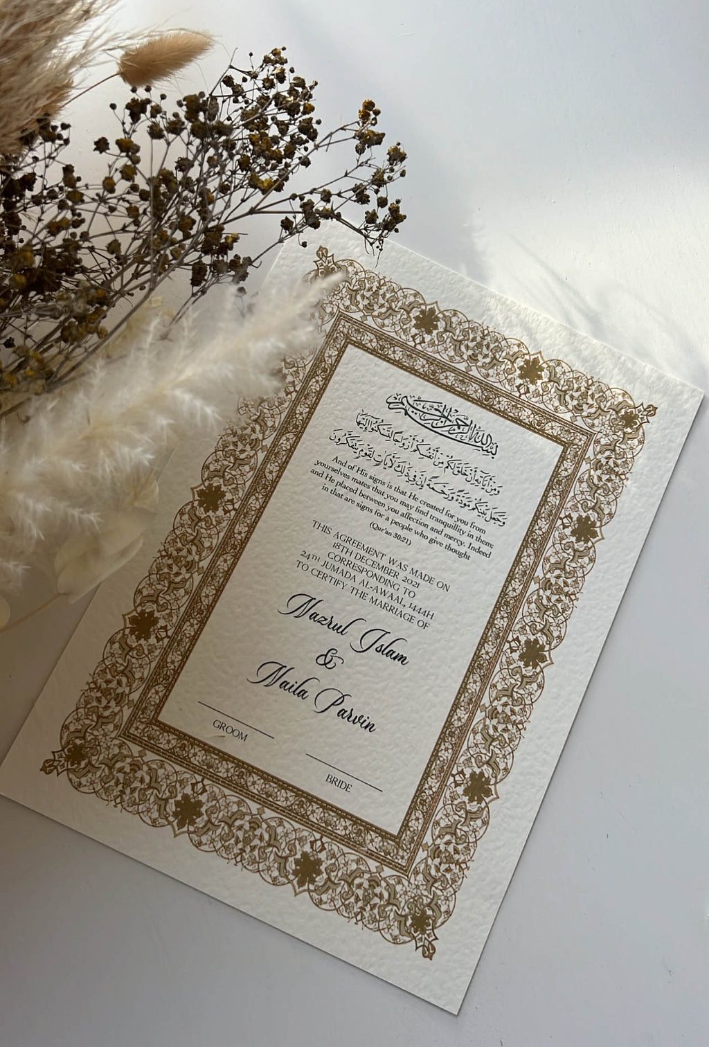 Nikah Certificate - Golden Moments