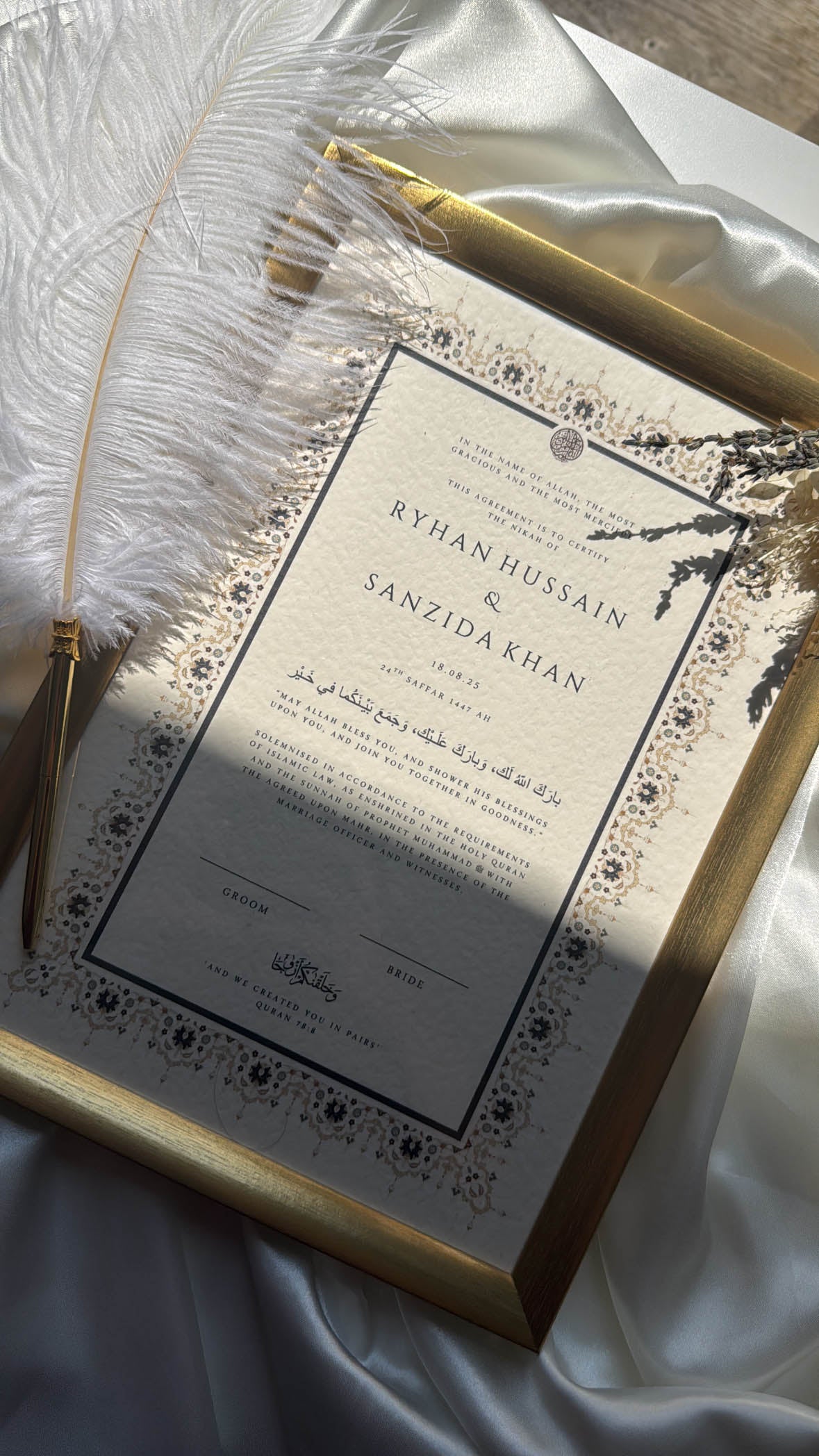 Bundle: Nikah Certificate - Moments of Love + Frame + Pen
