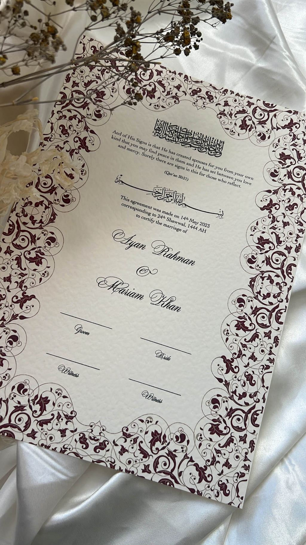 Nikah Certificate - Promise of Love