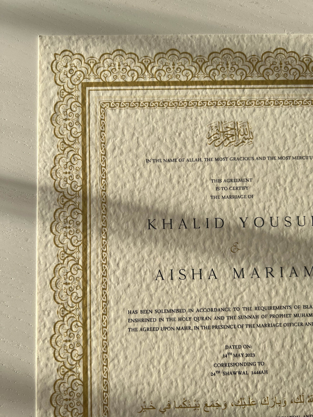 Nikah Certificate - Golden Touch
