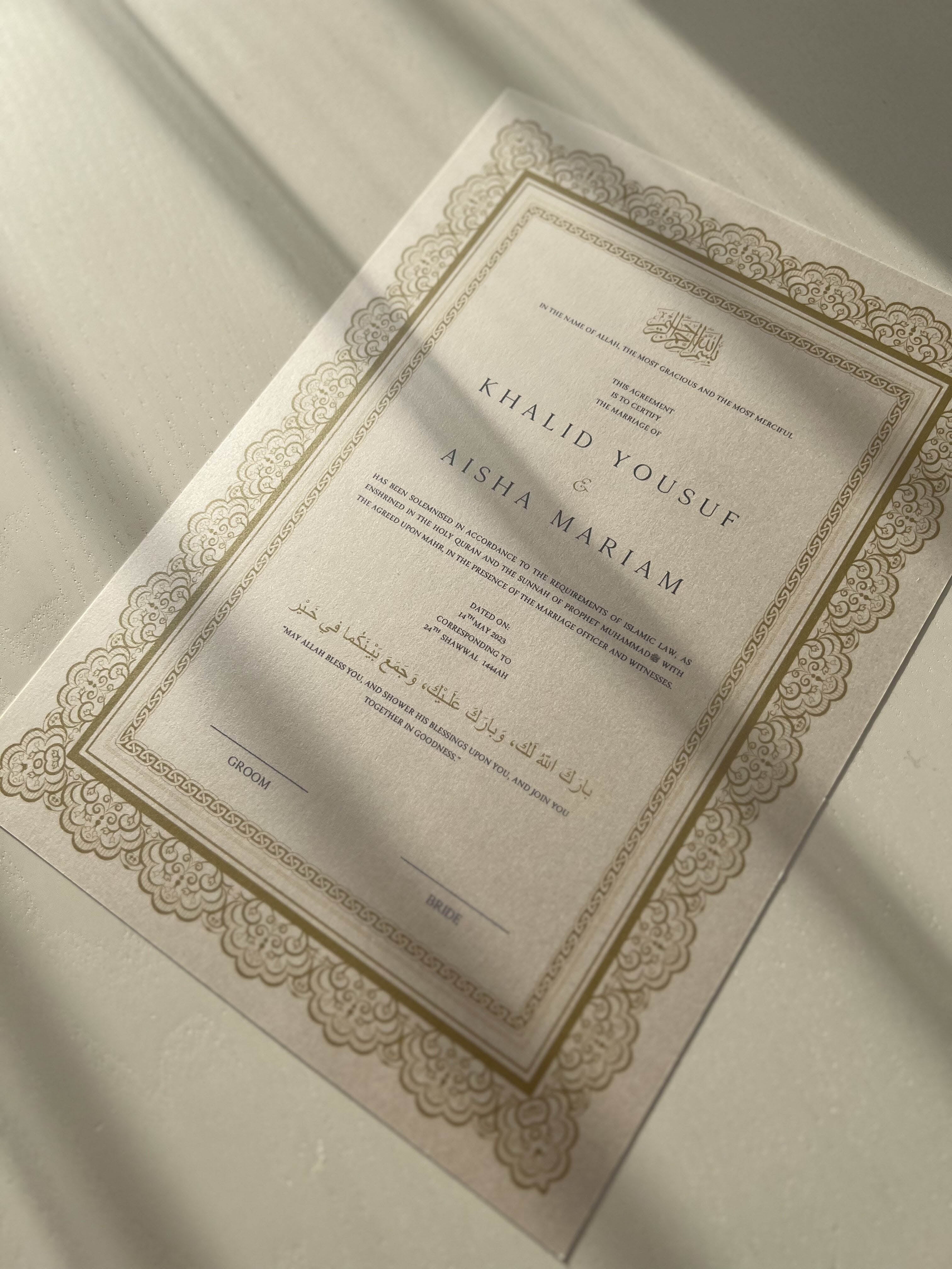 Nikah Certificate - Golden Touch