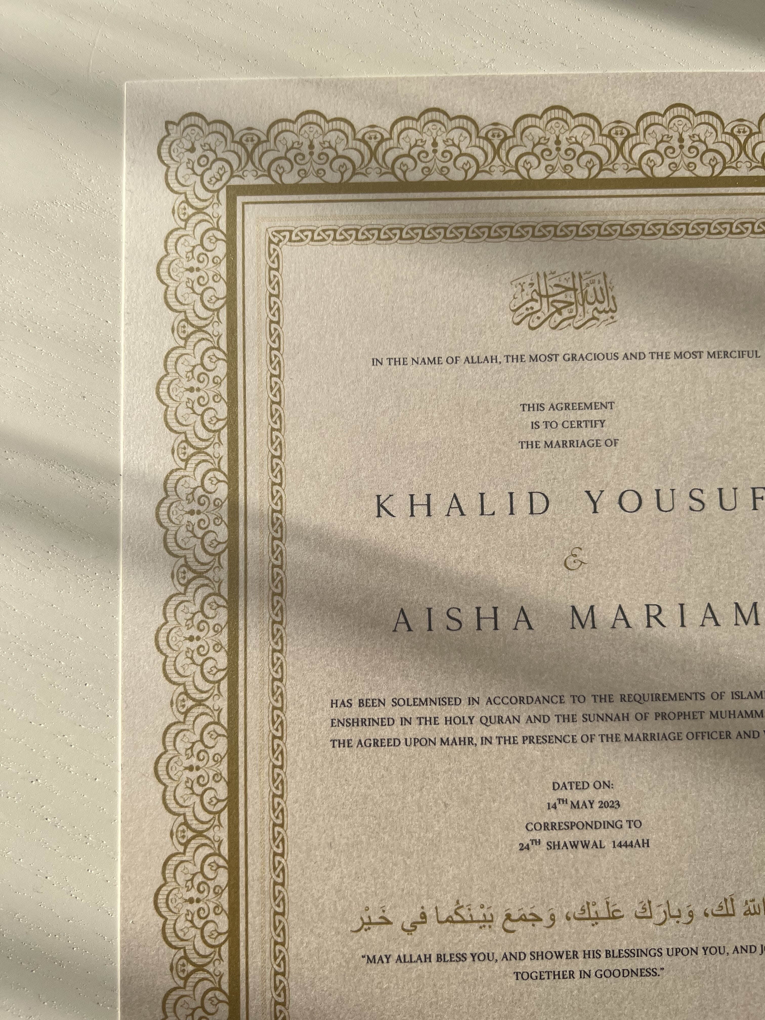 Nikah Certificate - Golden Touch