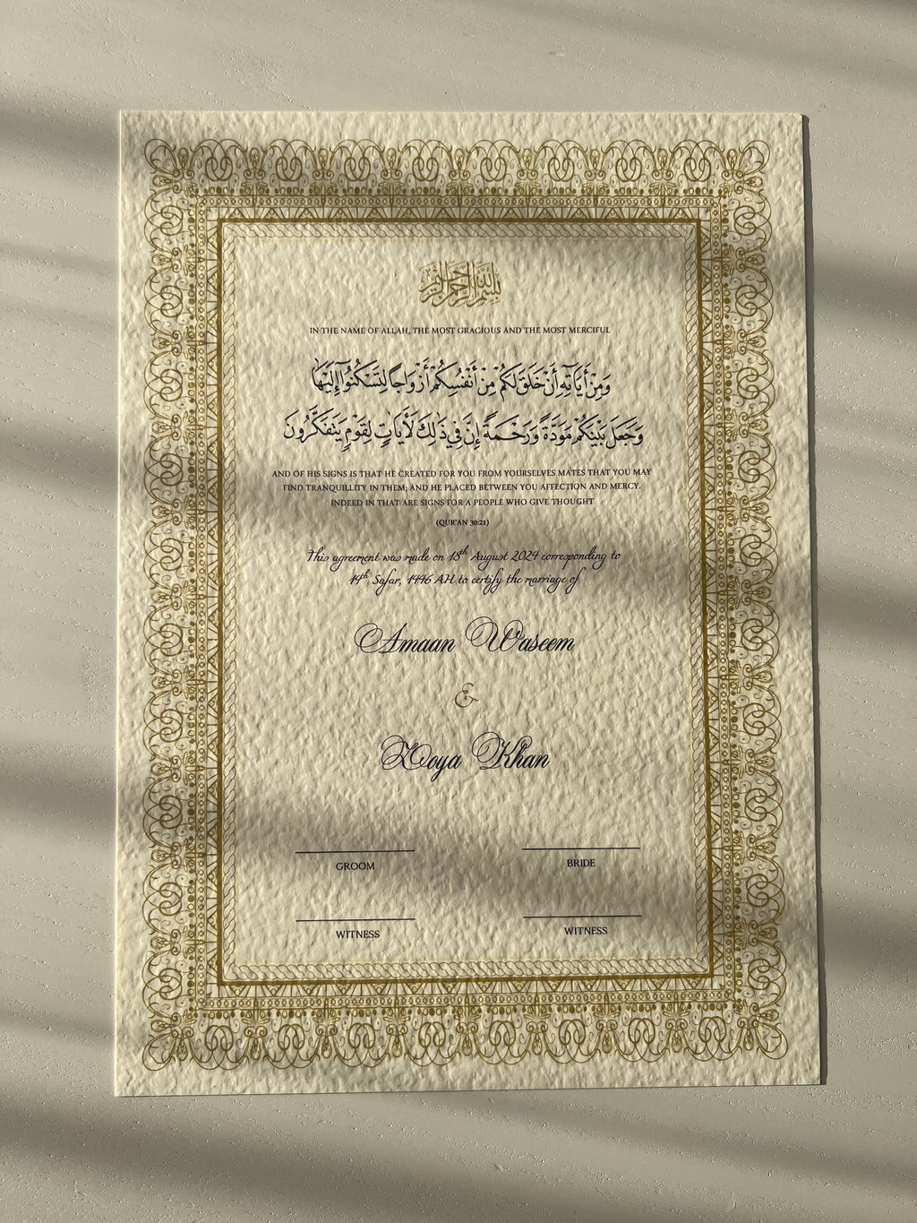 Nikah Certificate - World of Gold + Pen