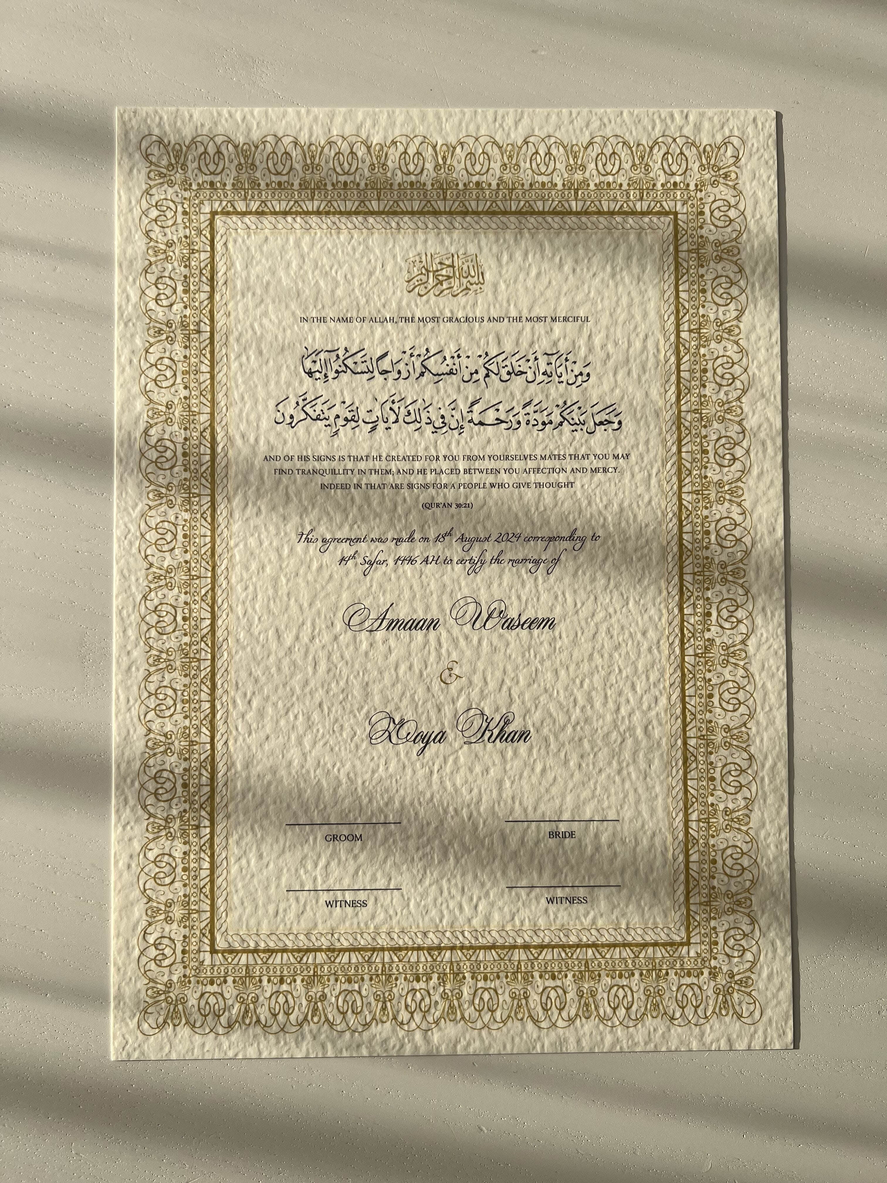 Nikah Certificate - World of Gold + Pen