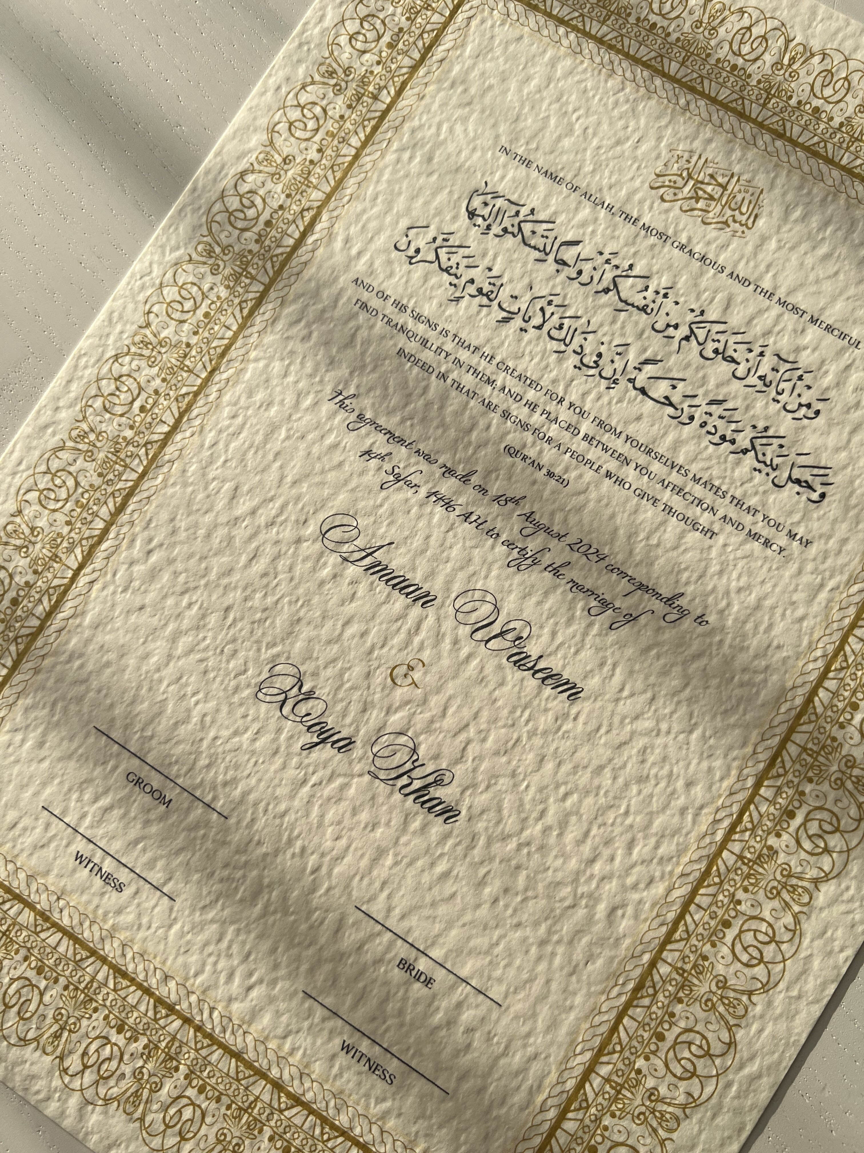 Nikah Certificate - World of Gold + Pen
