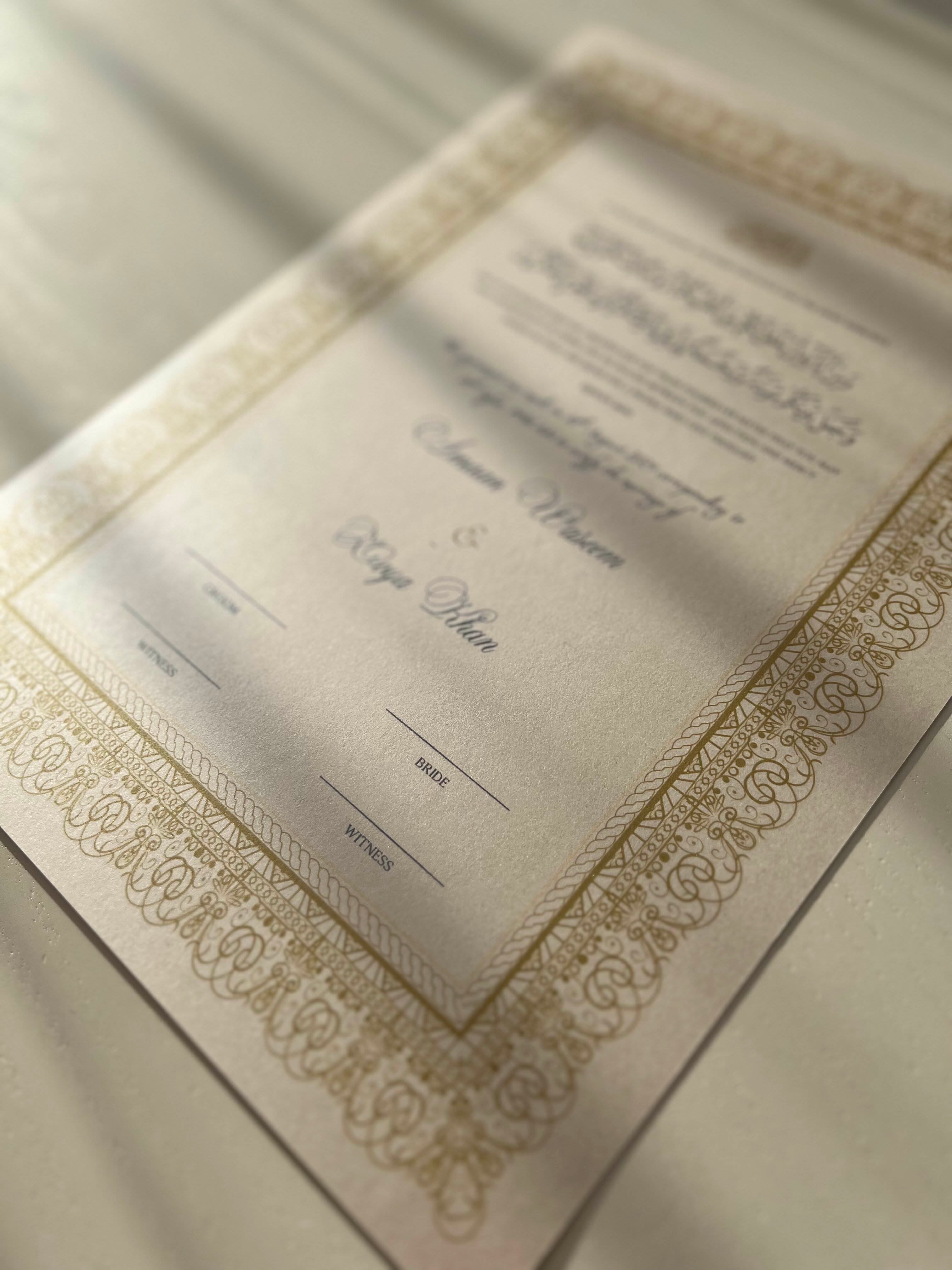 Nikah Certificate - World of Gold + Pen