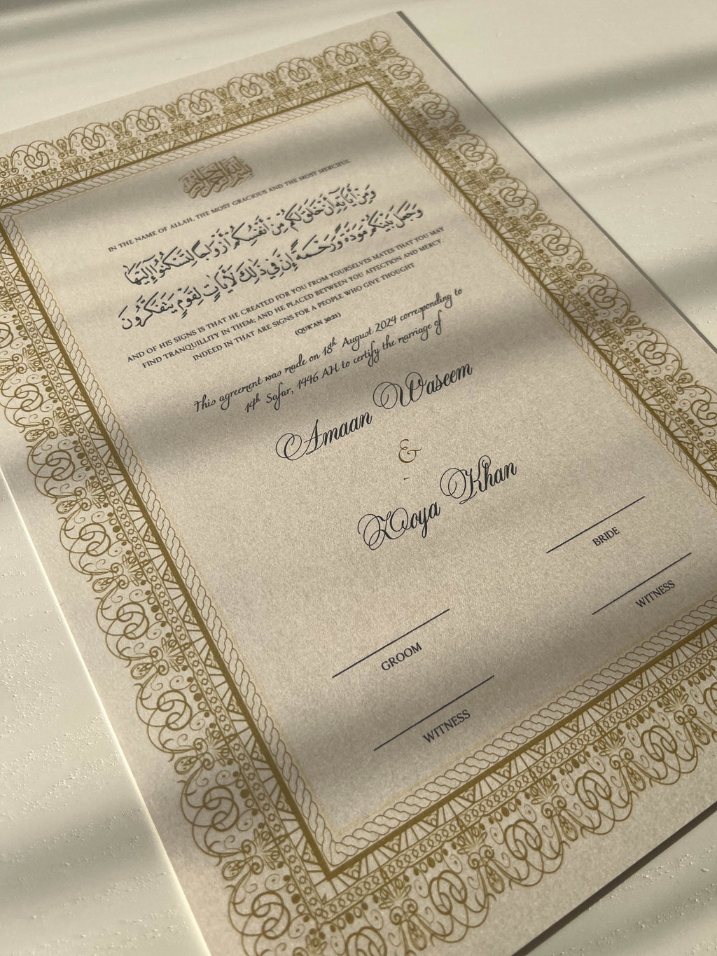Nikah Certificate - World of Gold + Pen