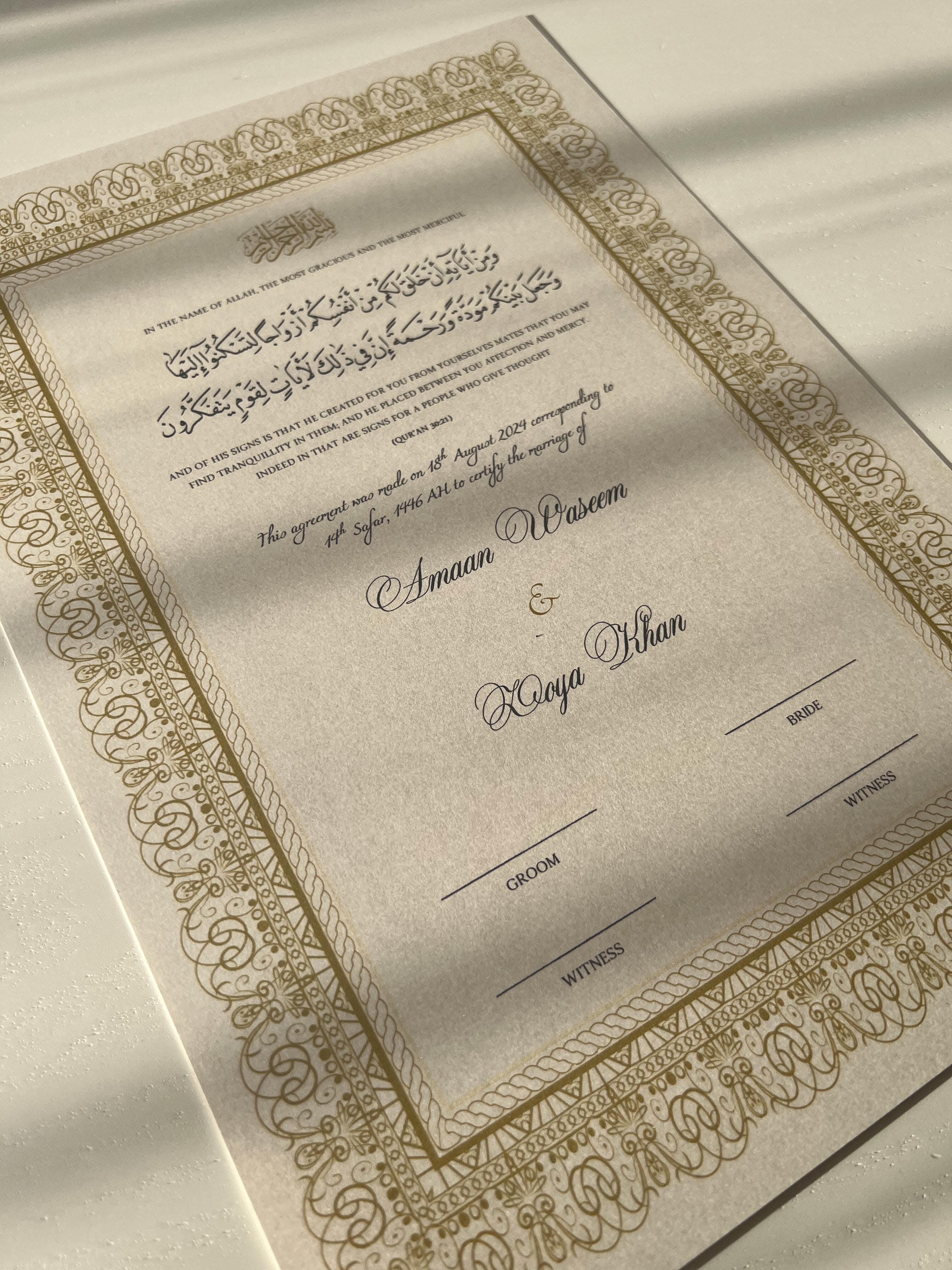 Nikah Certificate - World of Gold + Pen