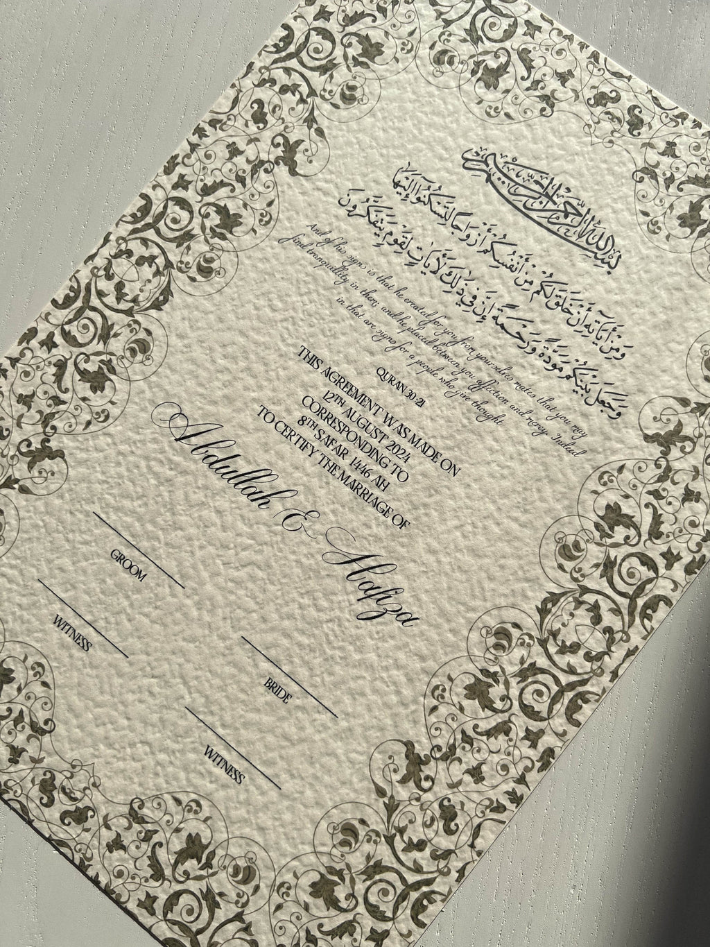 Nikah Certificate - Blossom of Affection